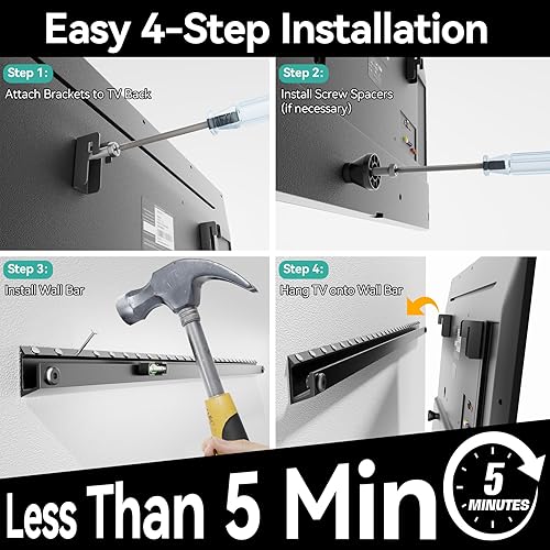 Miniatura 5 de Auoace Soporte de pared para TV sin pernos, soporte de TV para paneles de yeso de 32 a 75 pulgadas, se inclina hasta 5, soporte de TV sin tachuelas