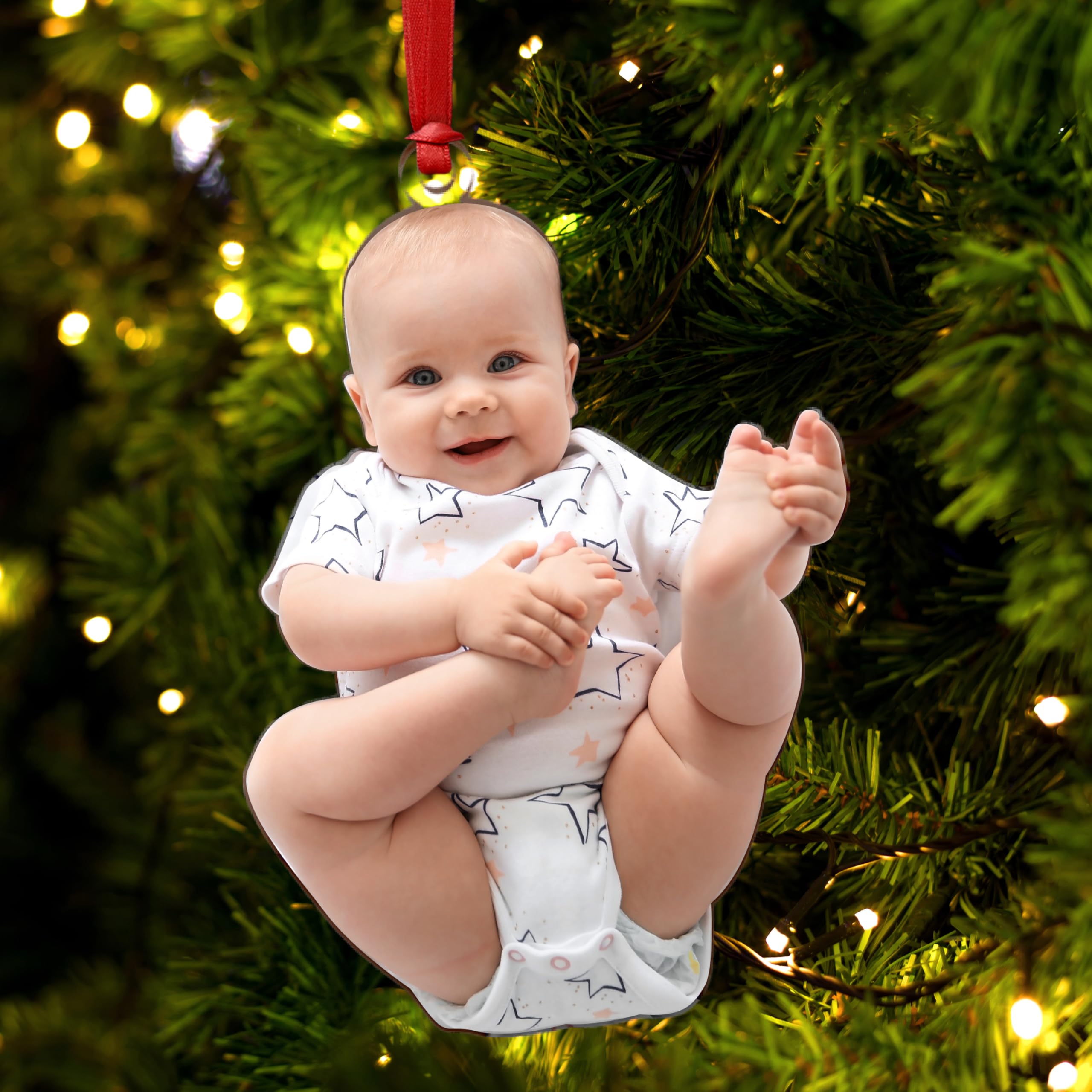 Baby's First Christmas Ornament Personalized for Christmas Tree, Your Baby's Photo Ornament – Optional Double Sided Print – Baby Keepsake Gift, Custom Acrylic Laser Cut 2D Ornament
