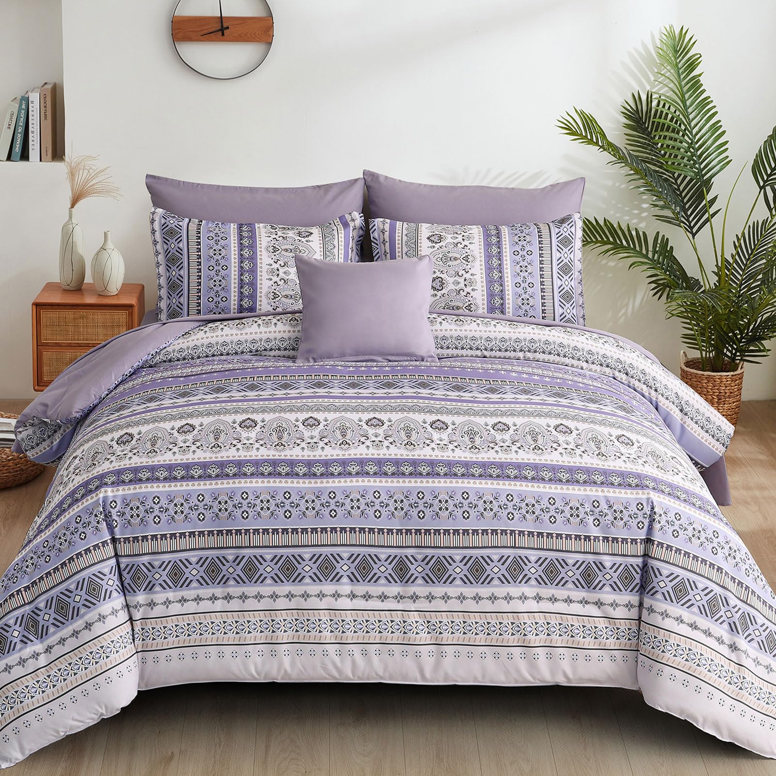 Amazon.com: Boho Comforter Set King Size 8 Piece Lilac Purple Bed in a ...