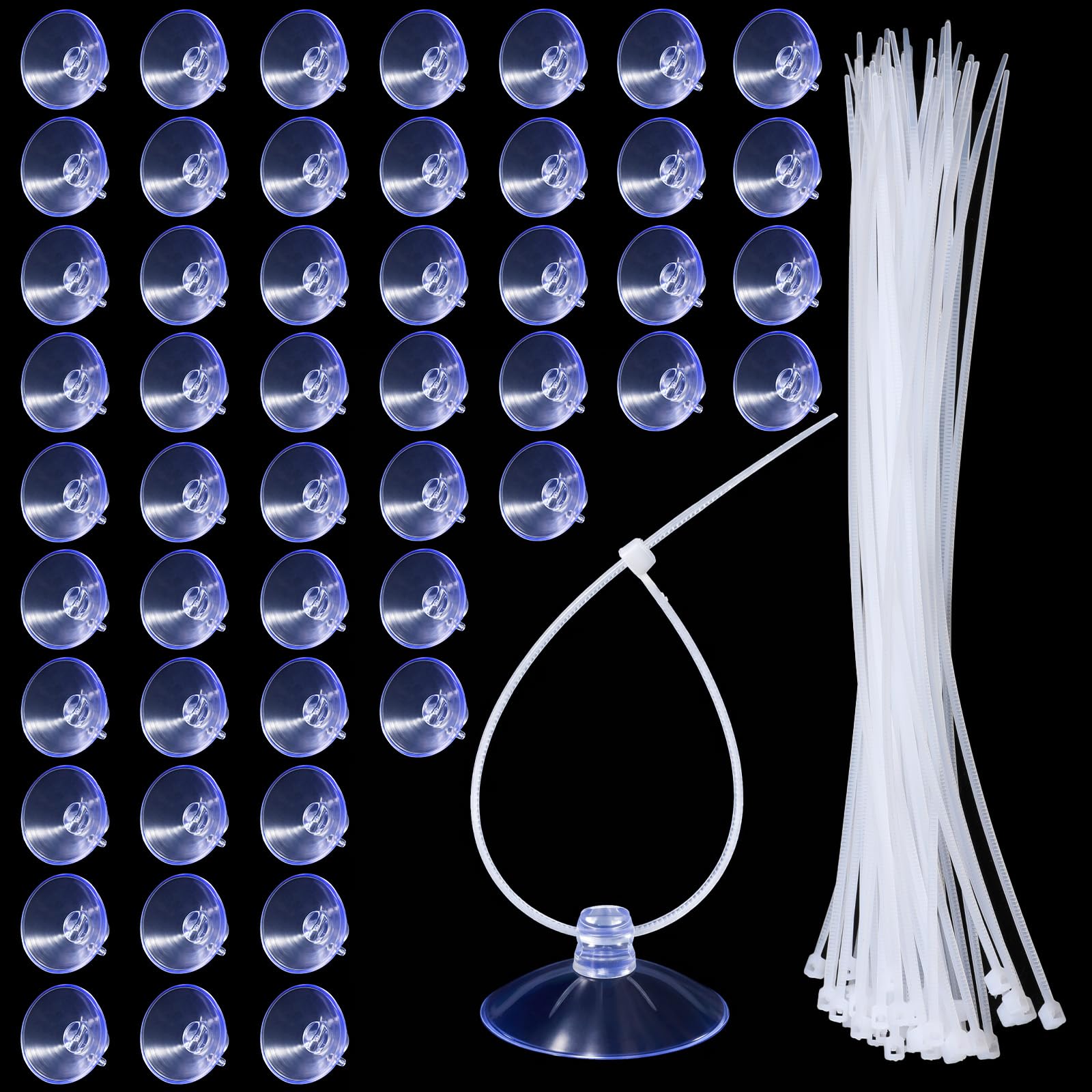 50PCS Aquarium Suction Cups with 70PCS Adjustable Zip Ties, Aquarium Plant Holder Suction Cup Fish Tank Tools for Aquariums Plant Holder Binding Moss Airline Tubing Shrimp Nest Landscape Decoration
