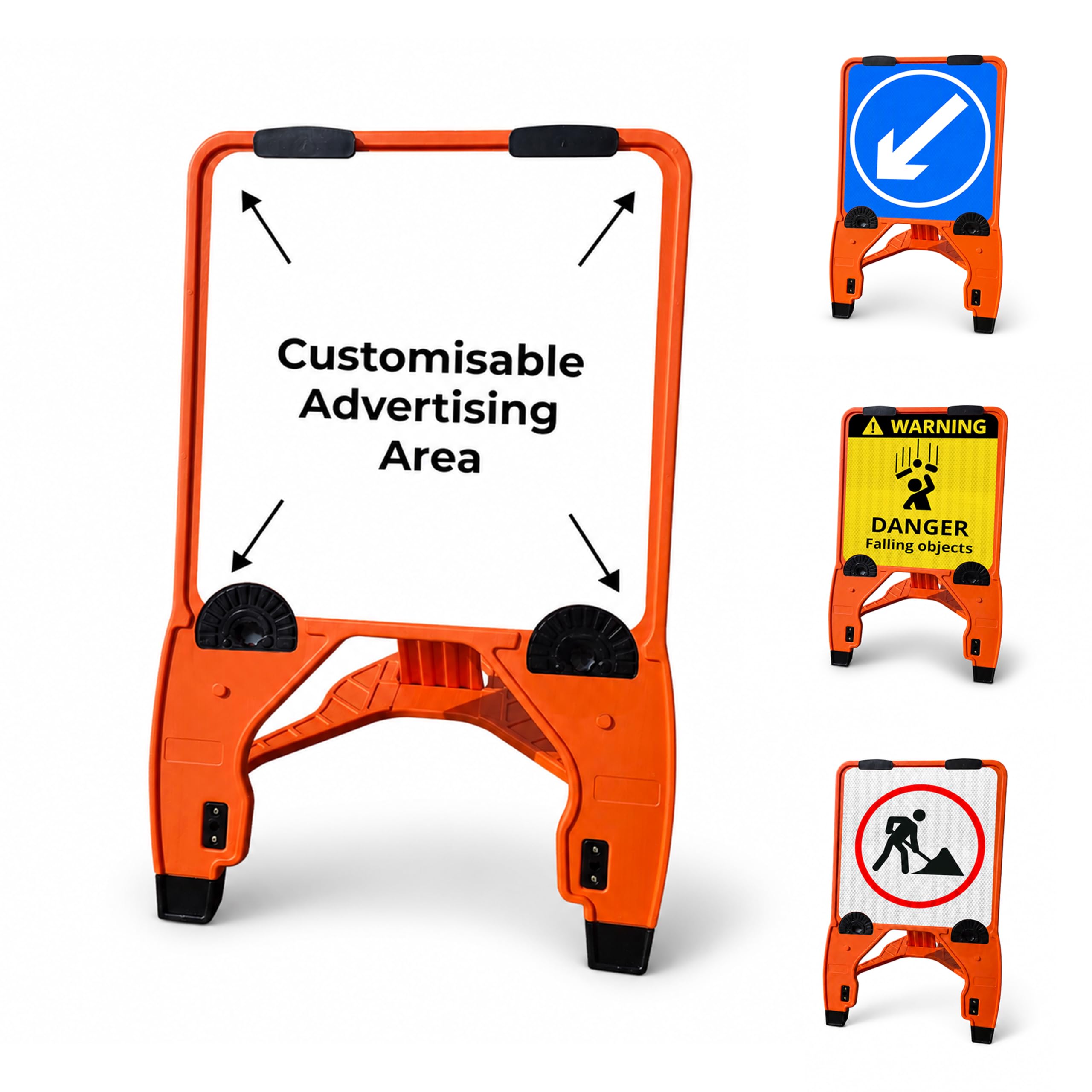 Berry Folding Safety Sign Stand Orange | 24 x 24 Inch Blank Road Sign Frame | HDPE Foldable & Stackable Safety Sign Stand with Locking System for Roadworks, Construction & Parking Areas