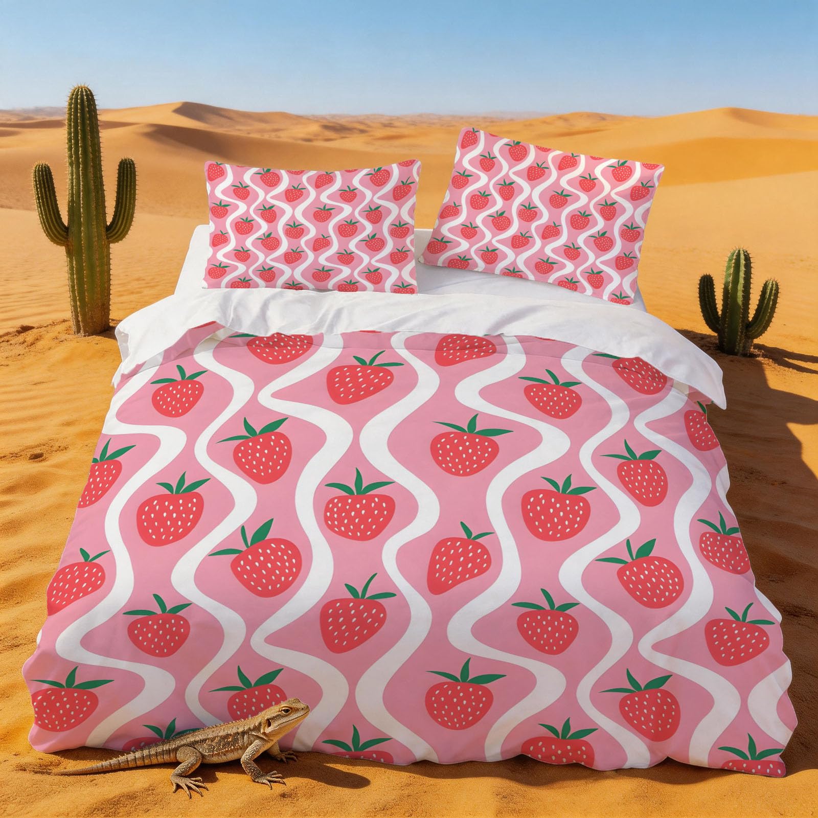 Housse de couette 240 x 260 fraise pour créer une ambiance de chambre cocooning et joyeuse