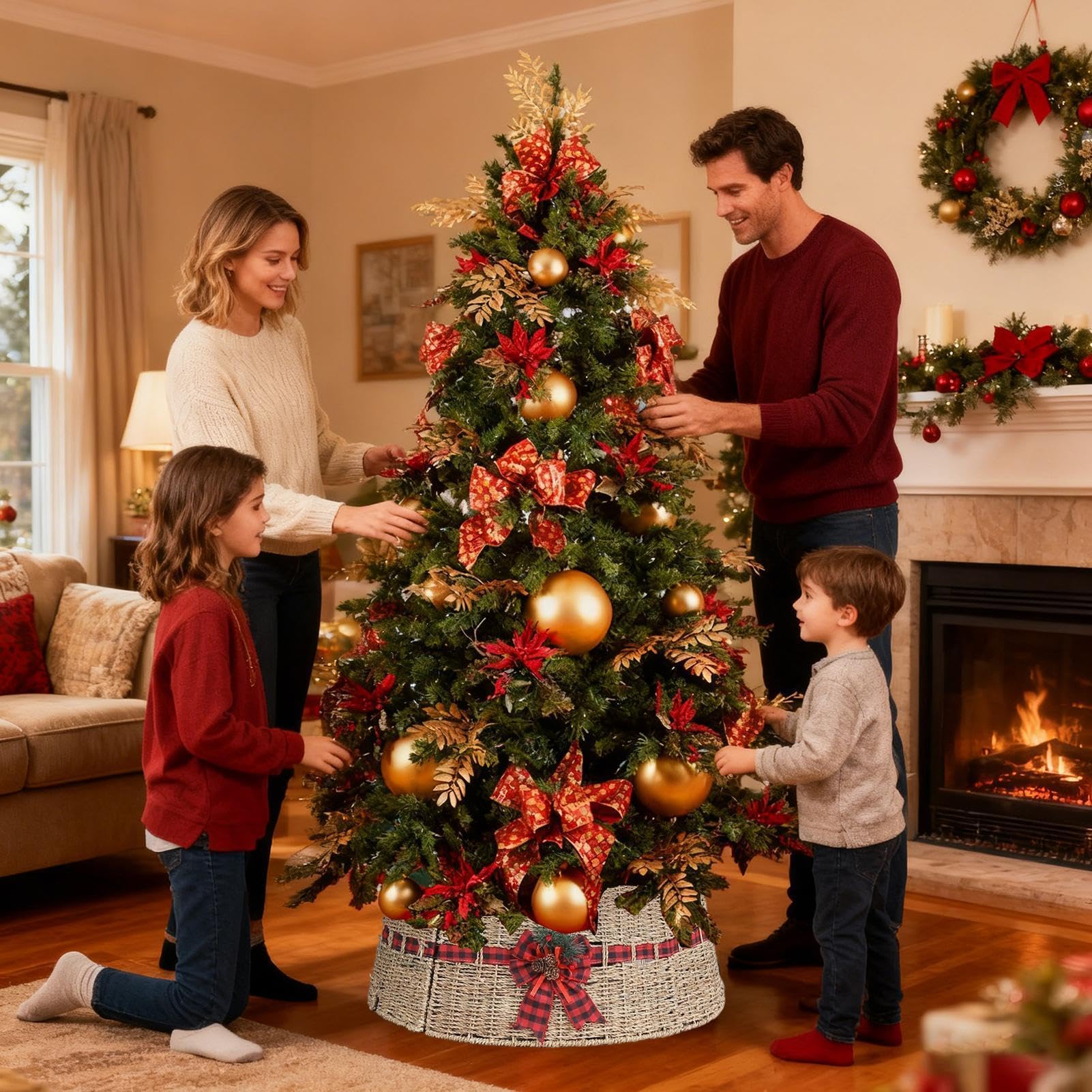 Collare in per albero Gonna Rustica in Rattan Intrecciato Fatta a Mano