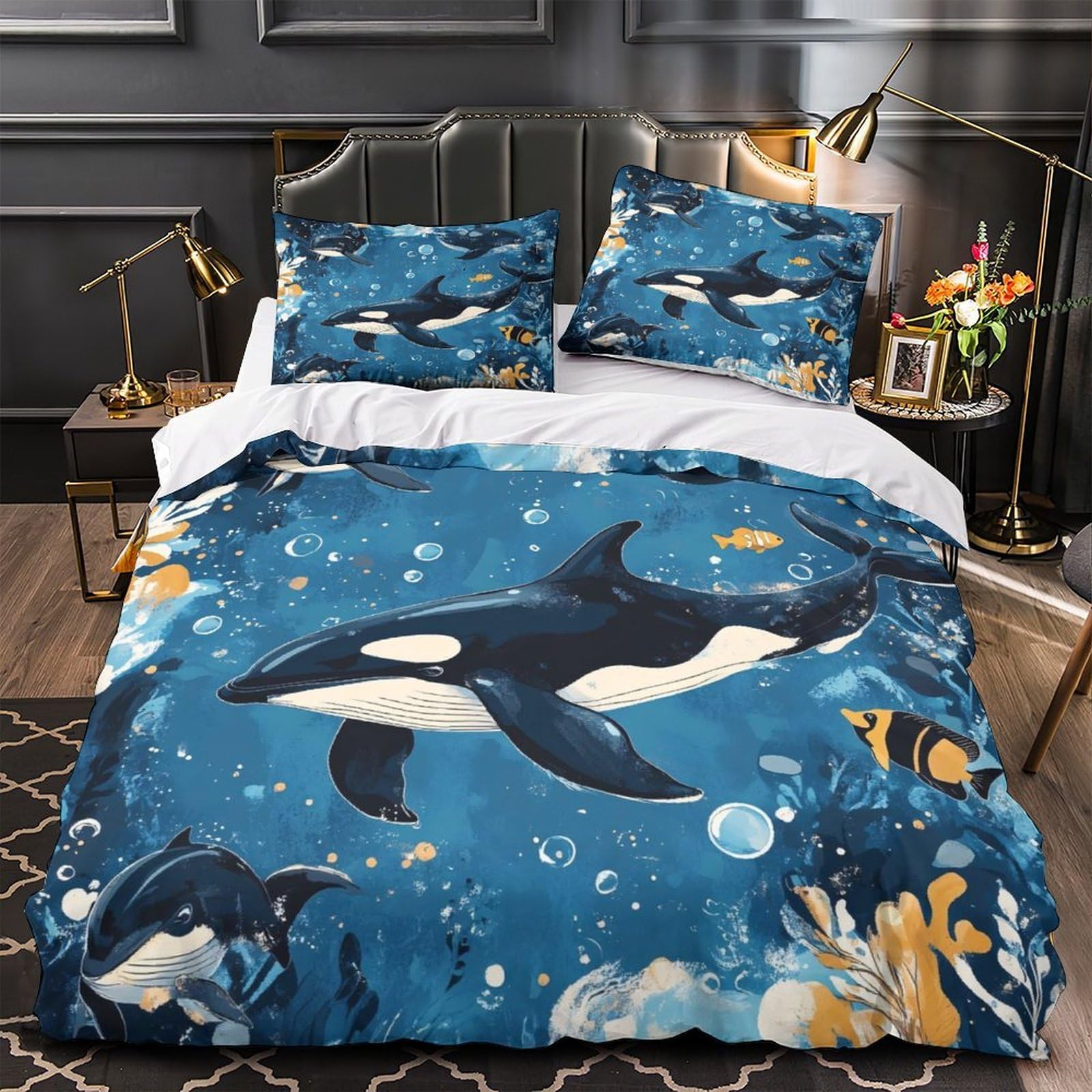 Housse de couette orque anti-acarien avec zip, literie 140x200 légère sans repassage