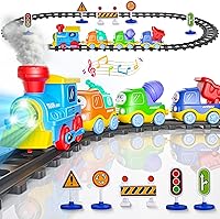 Funwee Steam Track Train Set for Toddlers 2-5: Magnetic Electric Choo Choo Train with Lights, Sounds & Tracks (Blue)