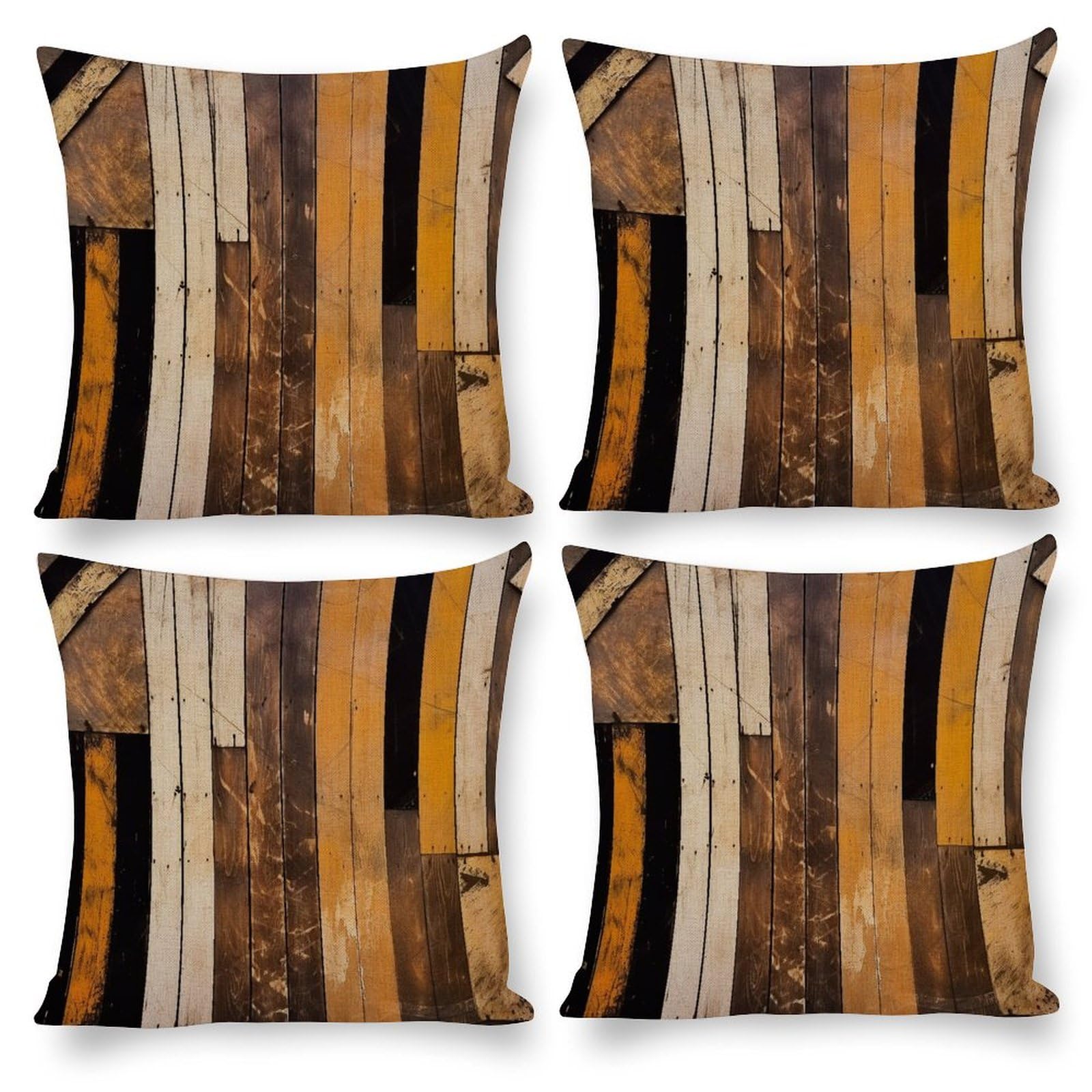 Housse de coussin à motif bois naturel et zip invisible déco