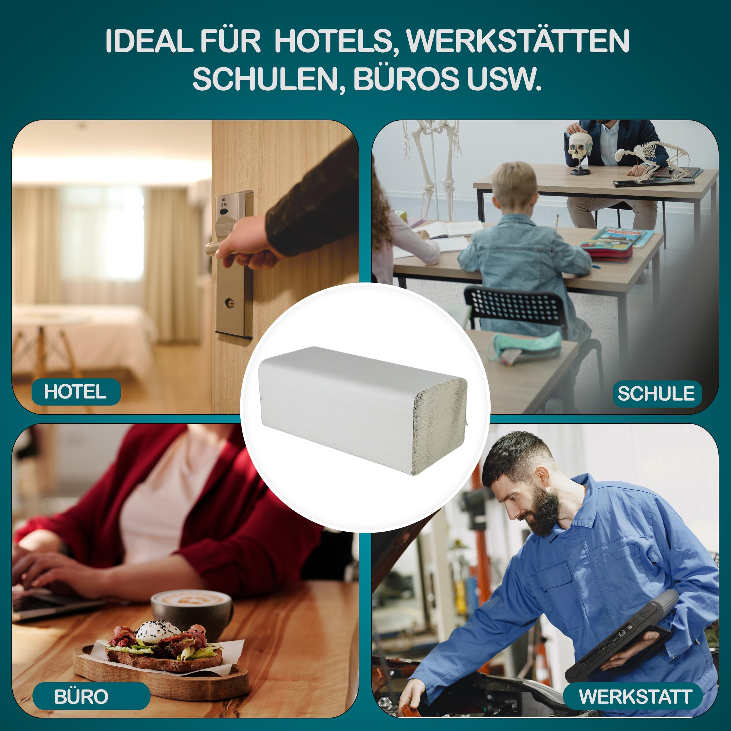 Inoverse 5000 Blatt Papierhandtücher - 25x23 cm ZZ-Falz - Grau, Falthandtücher, Paper Towels, Papiertücher für Spender, Einmalhandtücher, Handtuchpapier, (20 pc x 250 blatt)