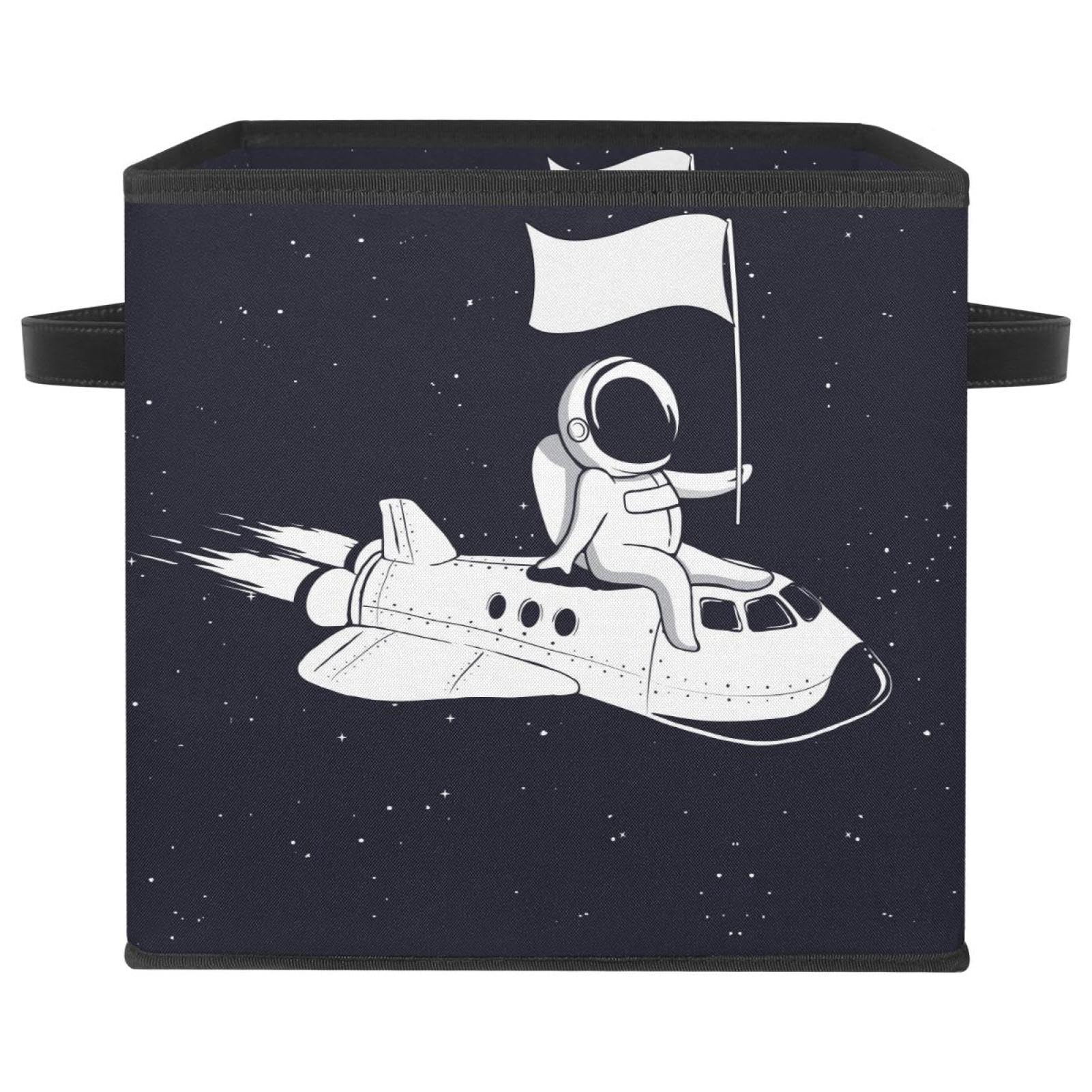 Boîte de rangement pliable avec poignées motif fusée spatiale