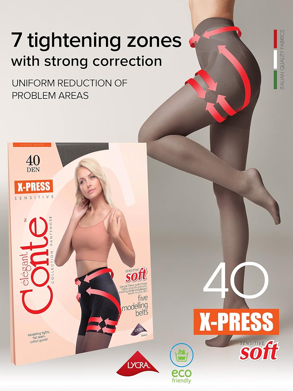 Conte High Waist Control Top Shaping Semi Opaque Pantyhose Tights X-Press 40 Den - Image 2