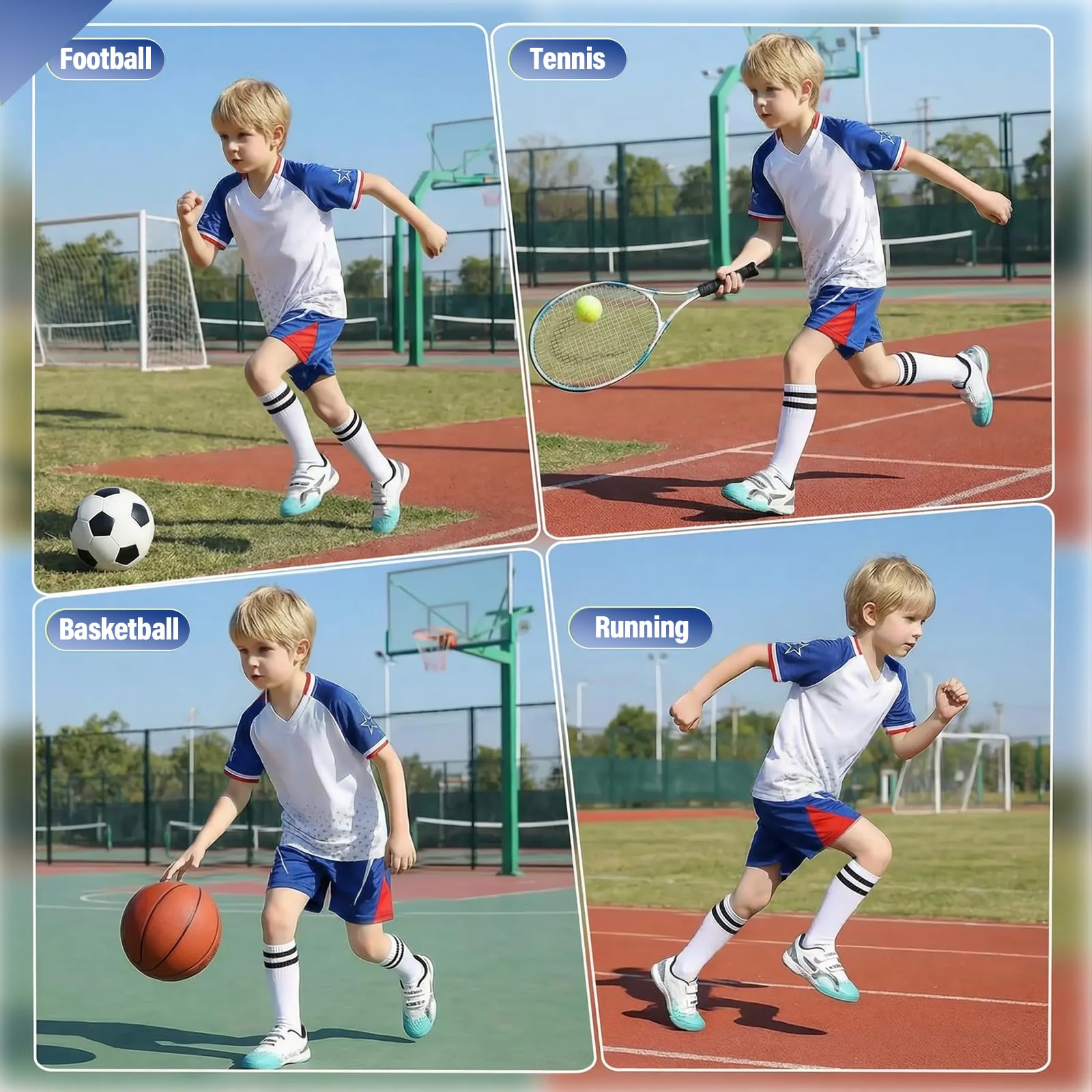 Completo Calcio Bambino, Maglia e Pantaloncini Corti Traspiranti, Abbigliamento Sportivo Asciugatura Rapida per Allenamento, Tennis, Corsa e Scuola