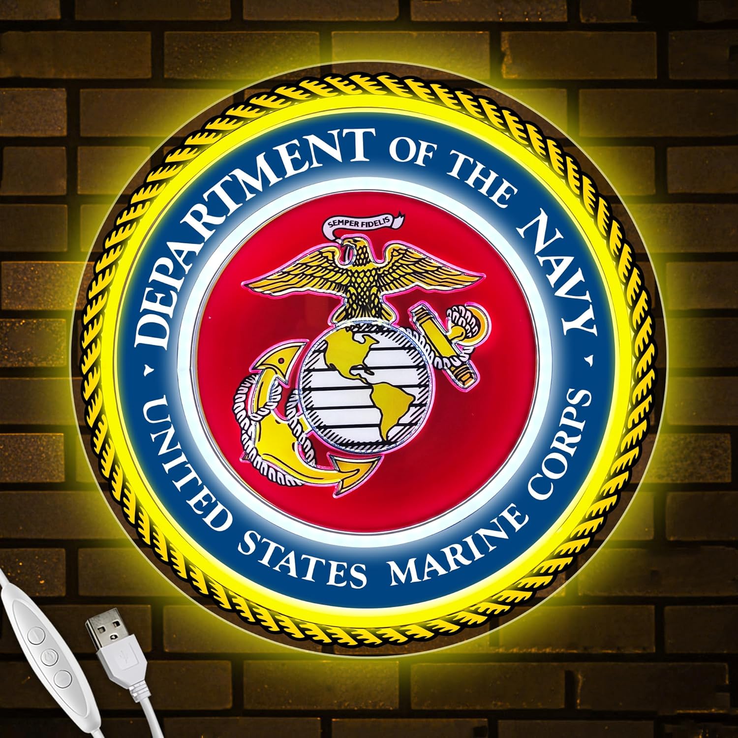 Marine Corp Neon Sign Lights for Veterans Day Wall Decor Light for Man Cave Bedroom Bar Army Memorial Themed Gift Art for Army Christmas Party USB Powered 13×13 IN (Marine Corp)