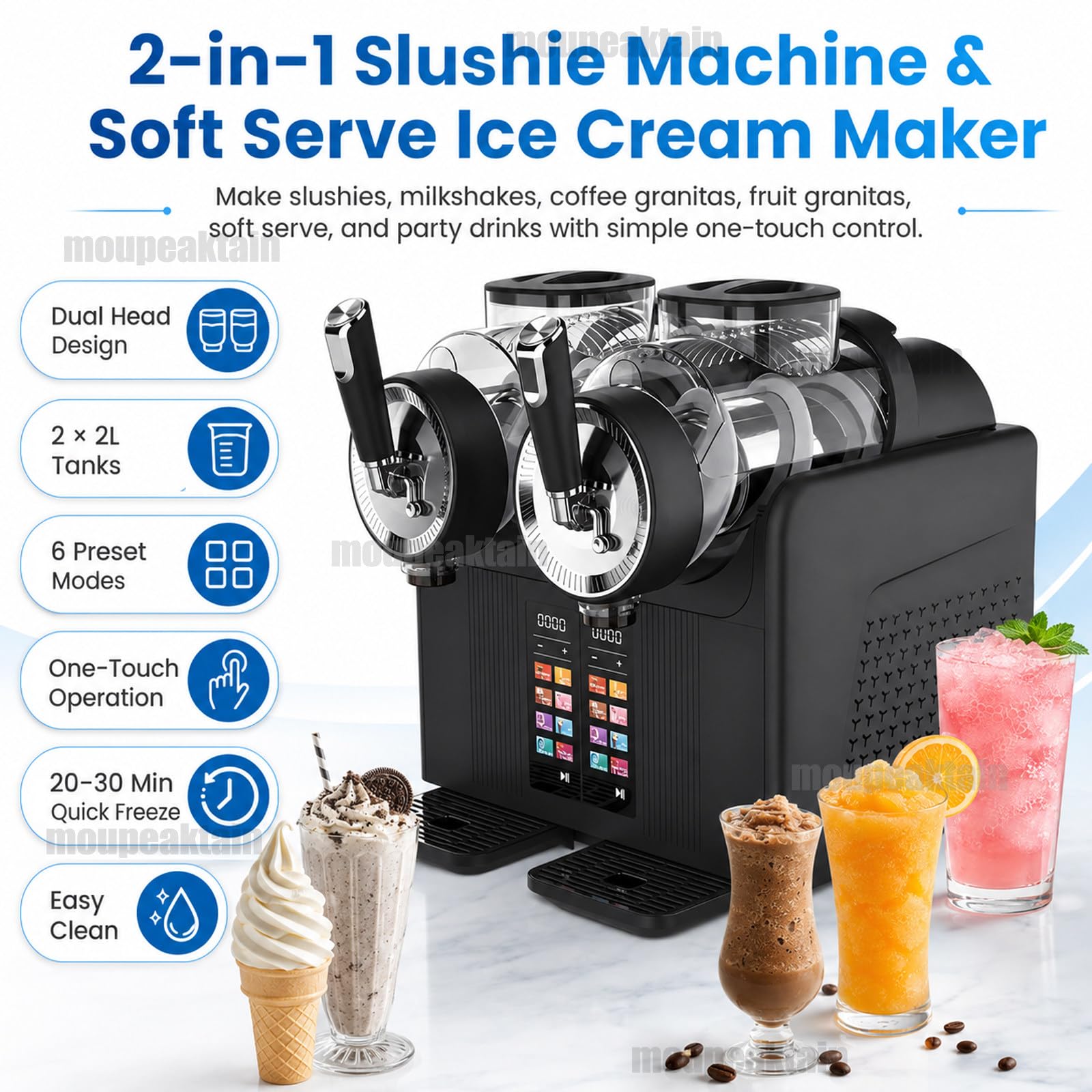 Máquina De Granizados & Helado Soft 2 En 1, Granizadora Maquina Con Doble Depósito 4l Y 6 Programas, Para Granizados, Batidos, Bebidas Frías, Helado Cremoso, Fiestas, Casa Y Cafeterías Black