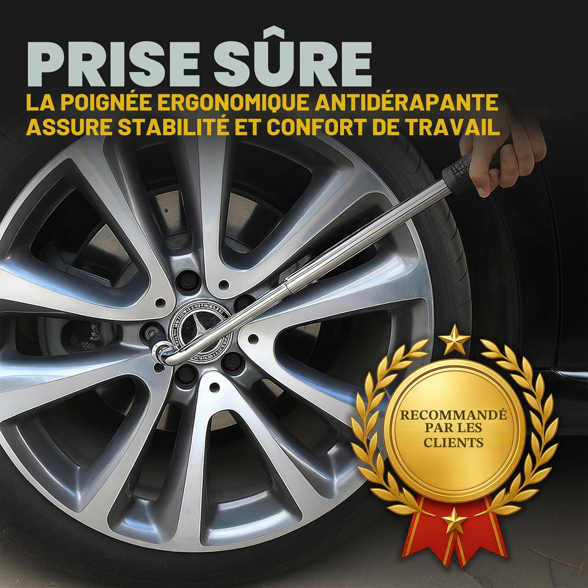 Retoo Clé Démonte-Roue Télescopique, Pneus Auto Douilles 17/19/21/23 mm, Poignée Gomme Antiglisse, Réglable 350/500 mm, Acier Chromé, Longueur, Outil Compatible Voiture Moto Garage