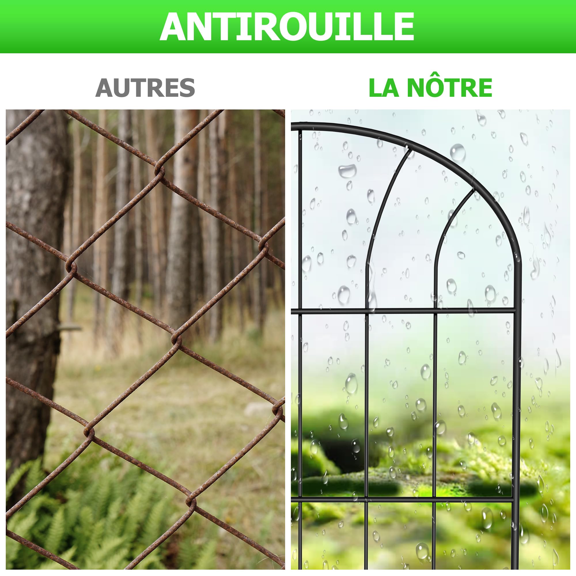 Clôture de Jardin en Métal, 60 cm (H) × 33 cm (L) (10 Panneaux, Longueur Totale 3,3 m) Barrière pour Animaux Clôture Métallique pour Chien Cour Terrasse Extérieur, Noir