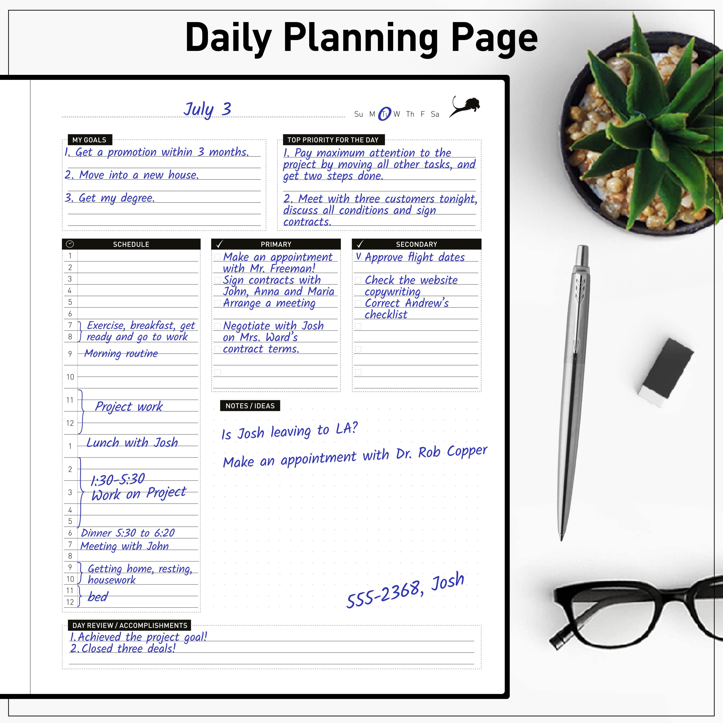 Agenda giornaliera – Agenda professionale per la vita, calendario e diario di gratitudine per aumentare la produttività, la gestione del tempo e la felicità, copertina morbida in pelle vegana, 6 mesi