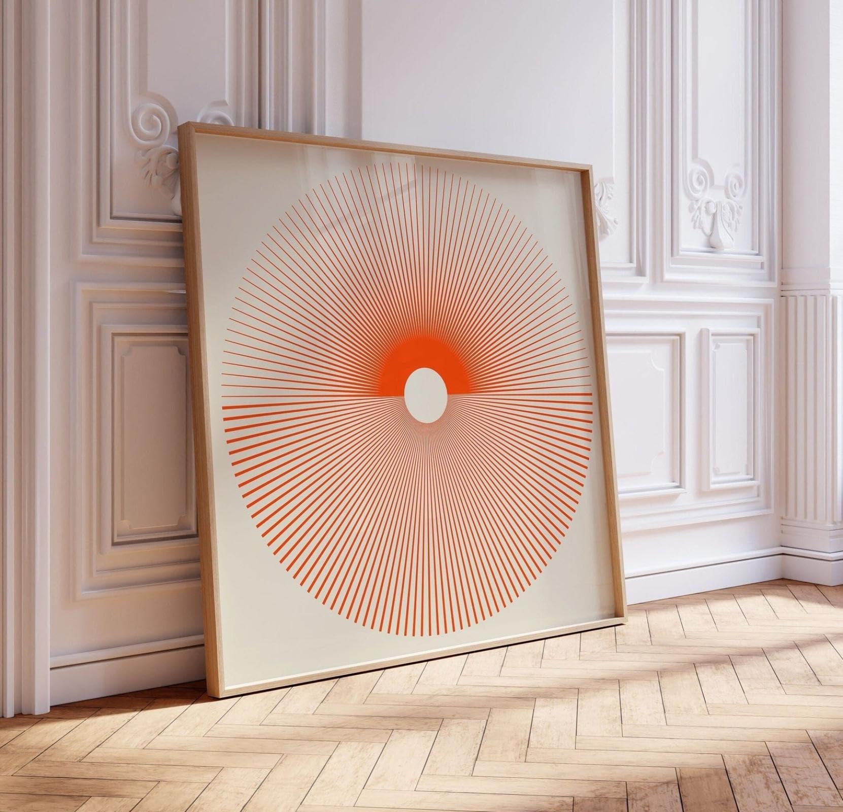 Nowoczesna dekoracja ścienna czerwone słońce abstrakcyjne słońce druk geometryczny sztuka ścienna abstrakcyjna linia sztuka słońce ilustracja biuro druk artystyczny rama 30 x 30 cm