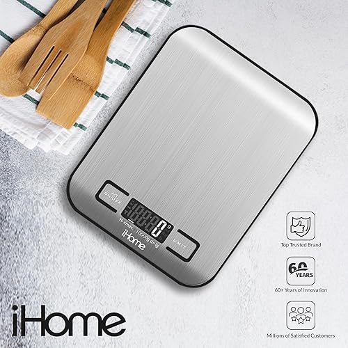 Miniatura 8 de iHome Báscula digital de alimentos para cocina, báscula digital de acero inoxidable para cocina (GmOz), báscula de cocina para alimentos (hornear y