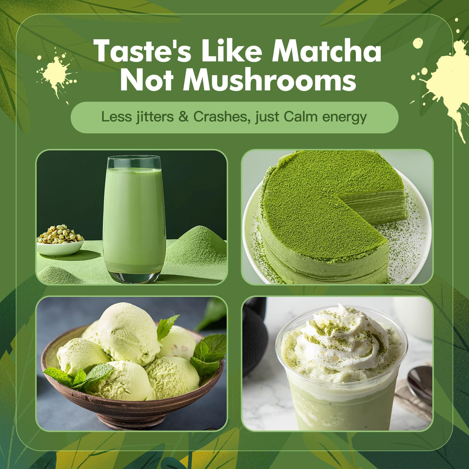 JUYIHEAL Mushroom Matcha Japanese Ceremonial Matcha Infused with 7 Superfood Mushrooms MCT Oil Coconut Milk Powder Energy Focus — view 6