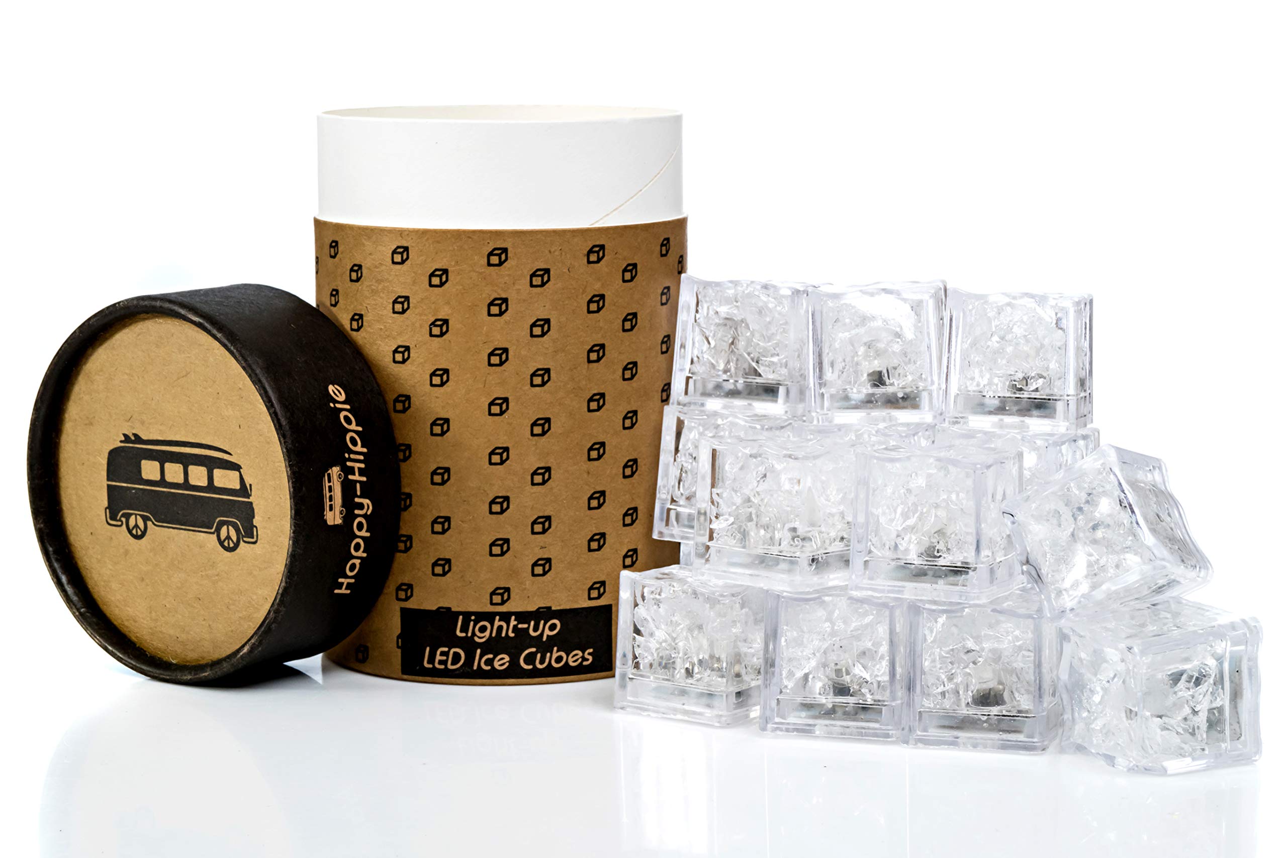 Happy-Hippie 14 Pack LED Flashing Light Up Ice Cubes For Drinks, Multi Color, Water Activated, Waterproof, Non Leaking, Food Safe, Reusable