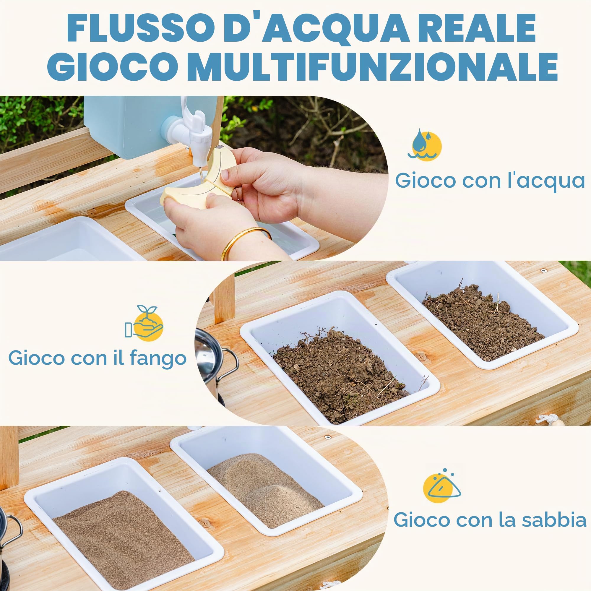 ROBUD Cucina in legno per bambini piccoli, cucina giochi per esterni con lavello, fornello, vasi, lavagna, vano portaoggetti e accessori da cucina, giocattolo per ragazzi e ragazze dai 3 anni in su