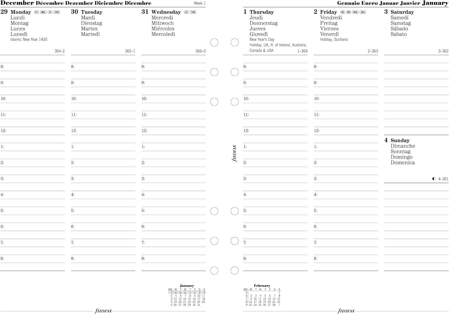 Agenda Filofax A5 - Diario Mese Su Due Pagine, Bianco, Carta Per Penne Stilografiche
