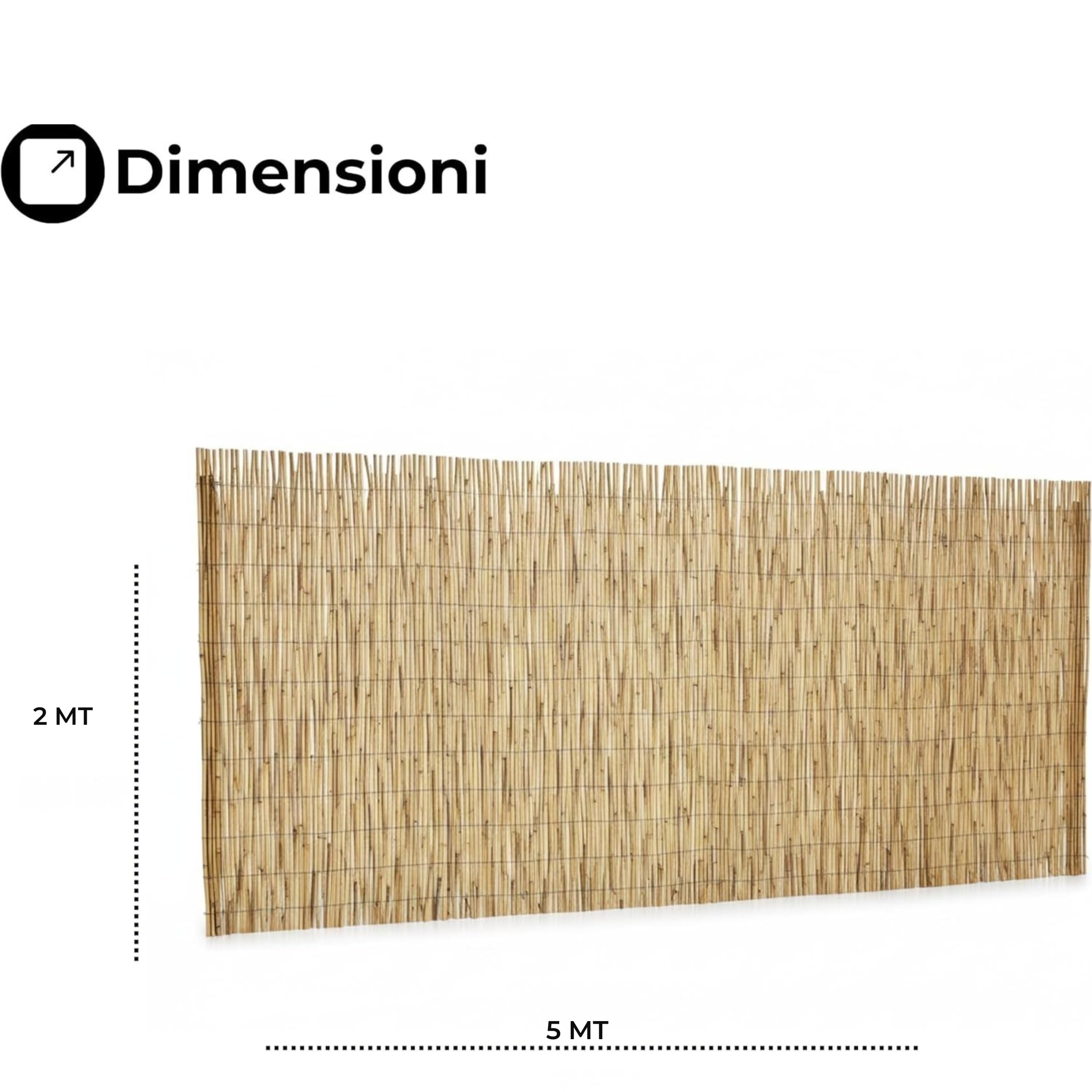 Arella Bamboo Naturale da Esterno – Frangivista in Cannette 4–6 mm, Copertura Recinzione per Giardino, Balcone e Terrazzo, Disponibile in Diverse Dimensioni (2x5 mt)