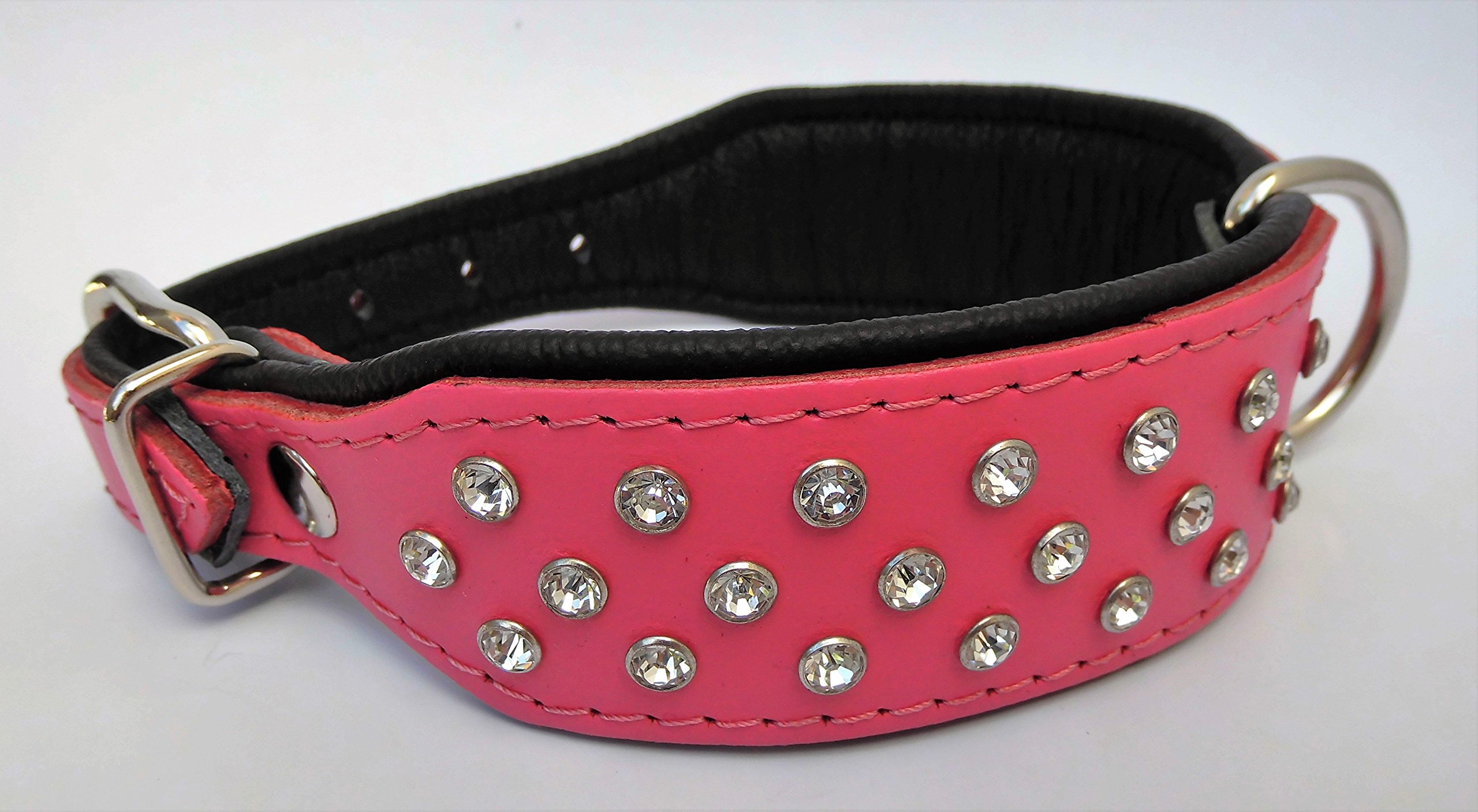 Exklusiv Hunde Halsband, Leder + Kristallen, Halsumfang 33-41cm, ROSA-Schwarz (PL.18-8-13-30)