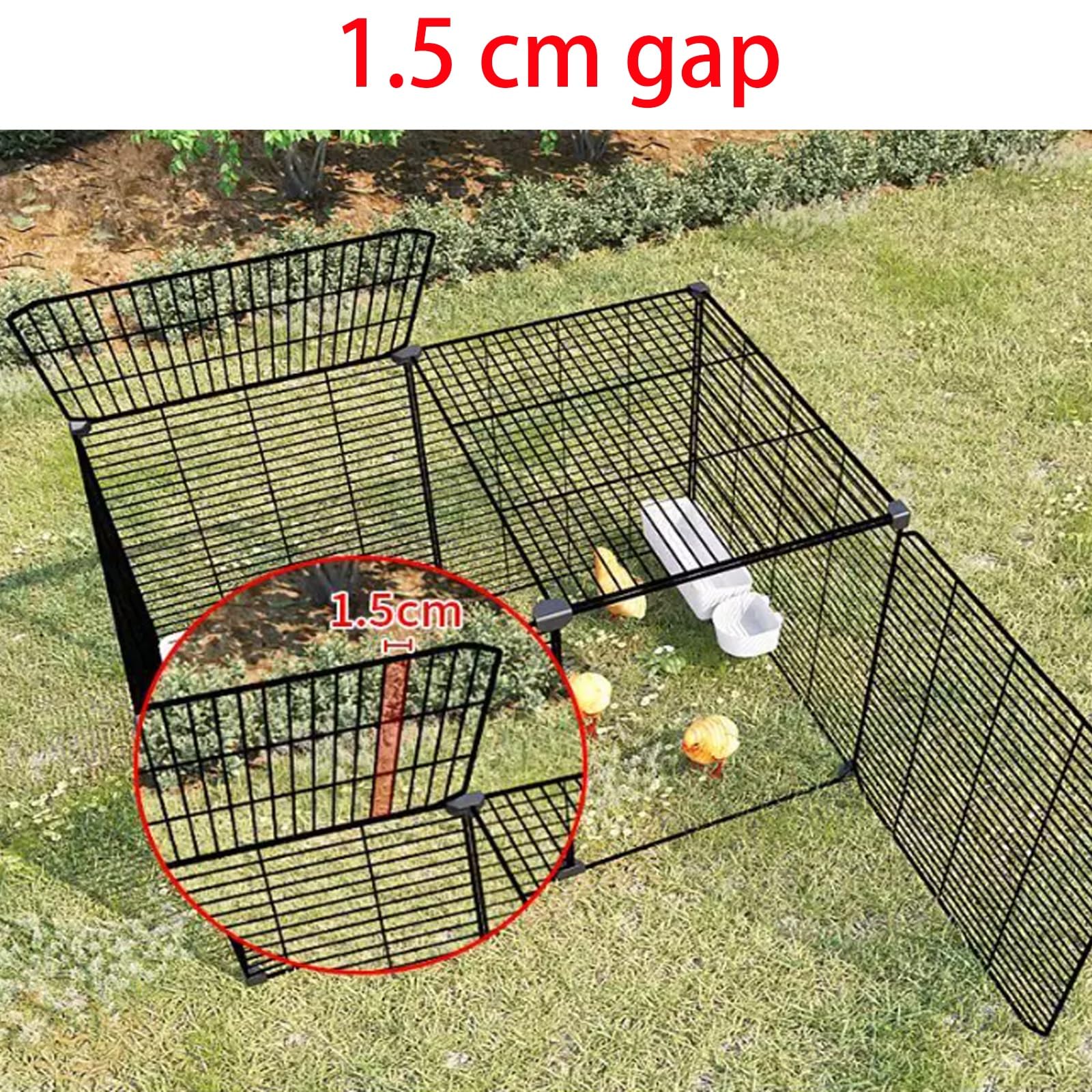 Recinto per Galline e Animali da Esterno in Metallo, Griglia 1,5cm, Copertura Superiore e Porta Laterale per Conigli, Porcellini, Anatroccoli