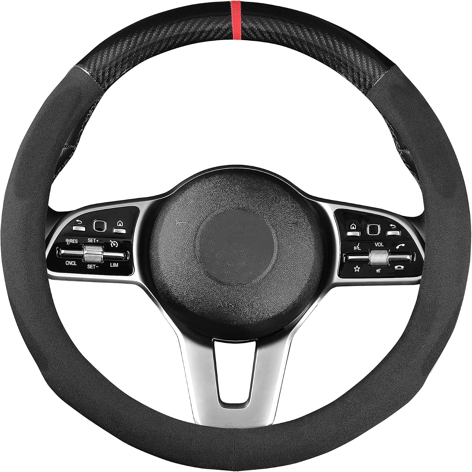 GOHI YANDA Car Carbon Fiber Suede Steering Wheel Cover Auto Anti-Slip Leather Automotive Interior Accessories Decorate 15 Inch Universal