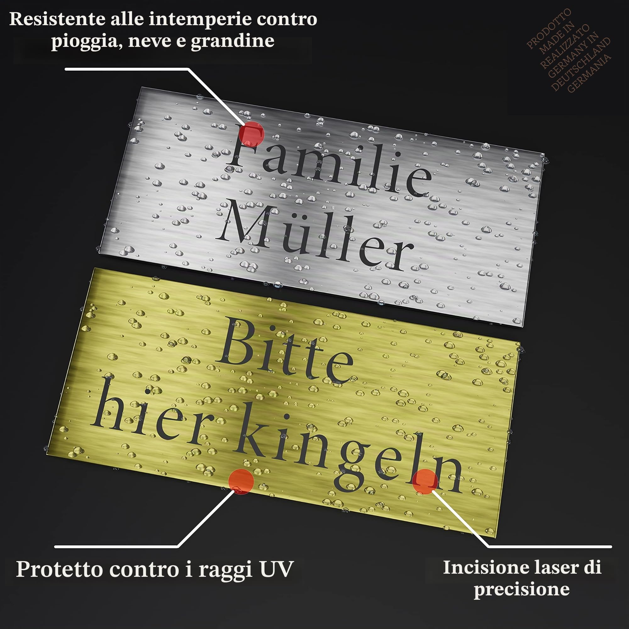 2x targhetta autoadesive per cassetta delle lettere, per porta, con incisione, argento e oro, resistenti alle intemperie, diverse forme e dimensioni