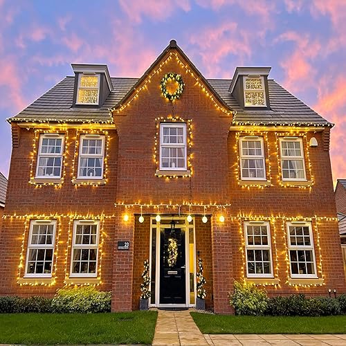 Miniatura 5 de 250 luces LED de Navidad de 82 pies, luces de Navidad blancas cálidas para exteriores, 8 modos, cable transparente, luces de hadas parpadeantes
