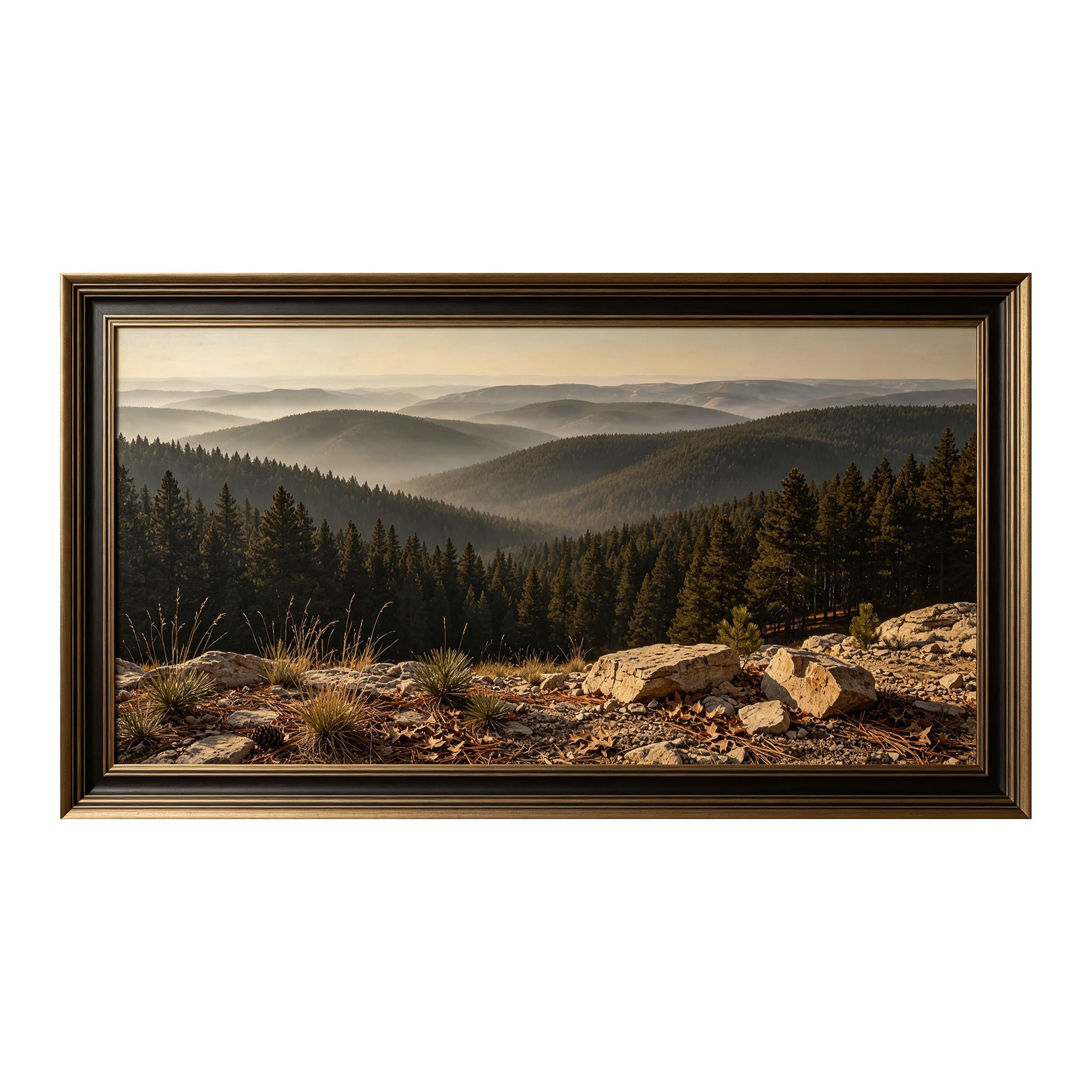 Yzpallescene 3D Framed Wall Art 50cm×100cm Misty Mountain Forest Landscape Panoramic Realistic Large Size SelfAdhesive Removable Wall Decor Prints Artwork for Living Room Bedroom Office