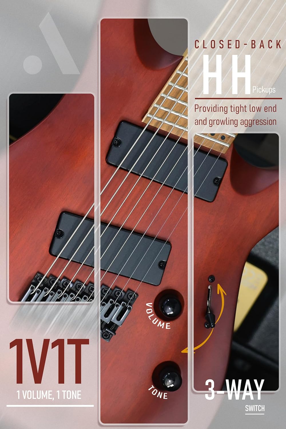 AKLOT Multi-Scale 8-String Electric Guitar: Roasted Maple Neck with String-Through Bridge Electric Guitars Kit with Okoume Body, HH Pickup, Gig Bag, Strap, String Mute, Distortion Pedal, XRN-8 TB