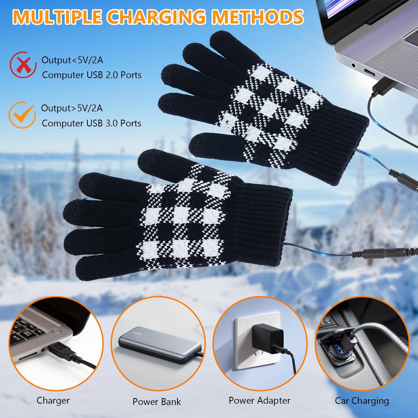 Shinkuro Guanti riscaldati USB, Unisex Guanti touchscreen Elettrico Ricaricabile Sottile Termico Temperatura regolabile Traspirante Morbido Regalo d'inverno, Adatto per il ciclismo, lo sci