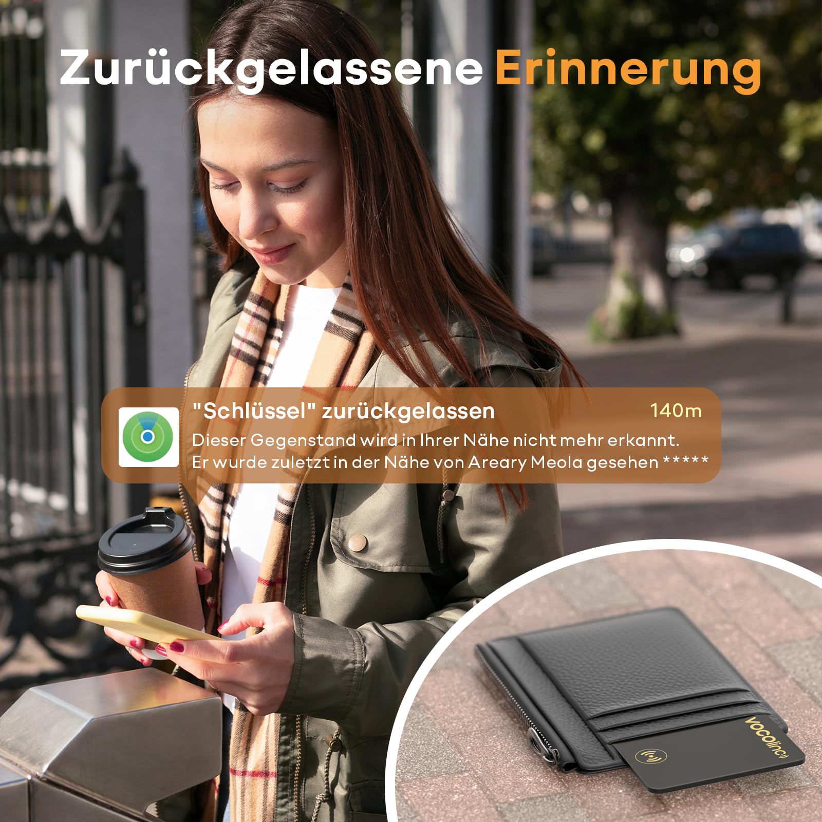 VOCOlinc Wiederaufladbar Wallet Tracker Karte 2 Pack, Ultra Thin 1.6mm Air Tag Card Funktioniert mit Apple Wo ist? APP (Nur iOS), Bluetooth Item Finder für Reisepässe/Koffer/Taschen/Geldbörse
