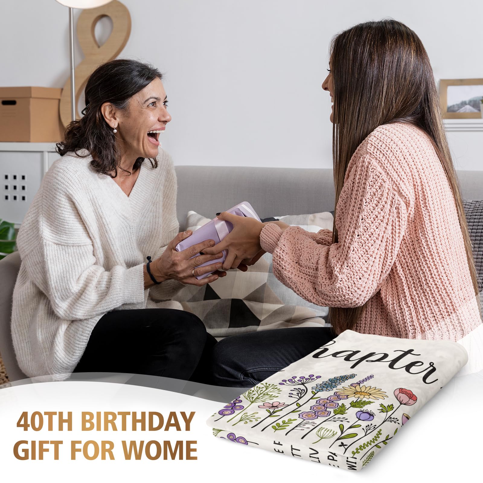 Afterprints 40th Birthday Gifts Women, Chapter 40 Blanket Gift for Her, 40 Year Old Birthday Gifts for Women, Friend, Sister, Mom, 1986 Bday Gift, Turning 40 Throw Blankets 50'' x 60''