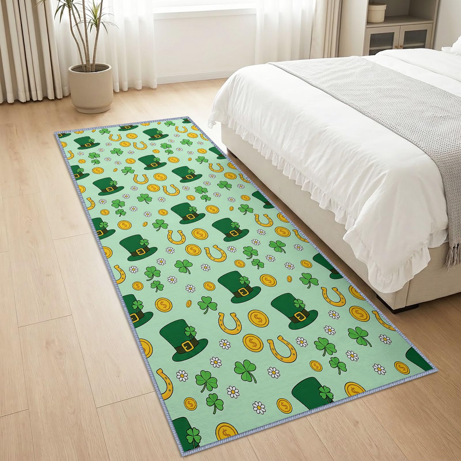Läufer Flur 60 x 300 cm, Festliches Florales Kleeblätter Zylinder Teppich