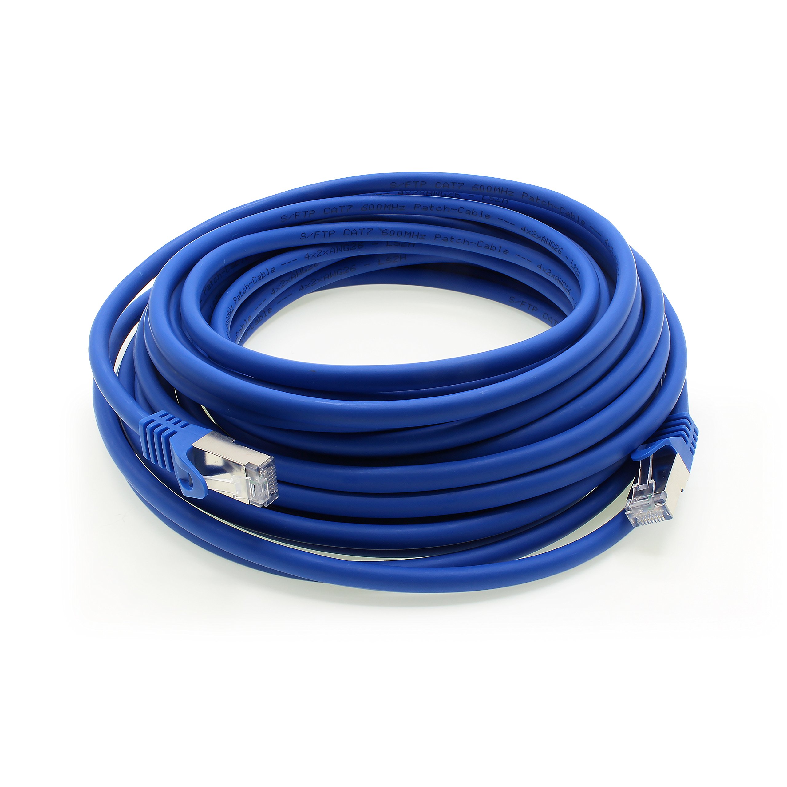 1aTTack.de 7,5m - blau - 5 Stück Cat7 Netzwerkkabel SFTP Patchkabel Lankabel Rohkabel 10GB/s - 500 Mhz konfektioniert mit 2 RJ45 Stecker Cat 6a