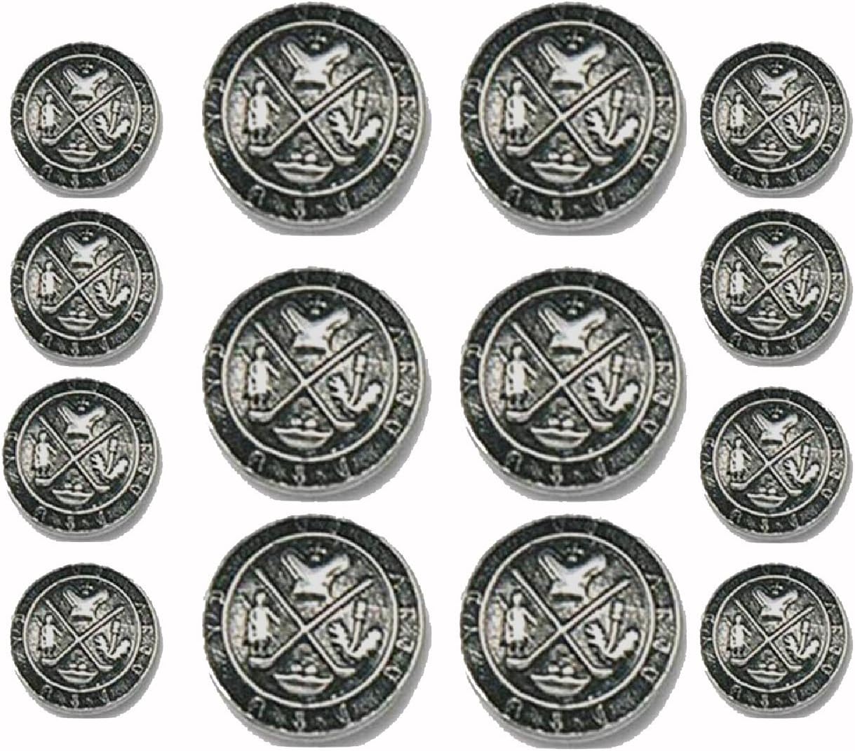 Antiqued Silver- Golf King's Crest~ Metal Blazer Button Set- 14 Piece Set For Double Breasted Blazers