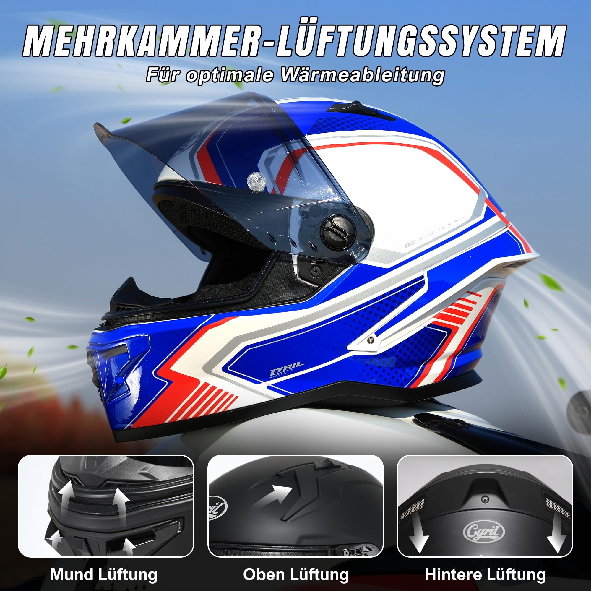 Motorradhelm Integralhelme für Erwachsene, Vollvisierhelm für Erwachsene mit getöntem und klarem Visier, ECE-zertifizierter Motorradhelm für Männer und Frauen