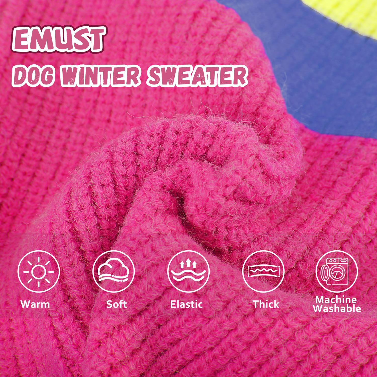 EMUST Small Dog Sweater, Cold Weather Dog Sweater for Small Dogs Girl, Warm Puppy Sweaters for Small Dogs with Sleeves, Soft Dog Clothes for Christmas & Holiday, Rose Pink, S