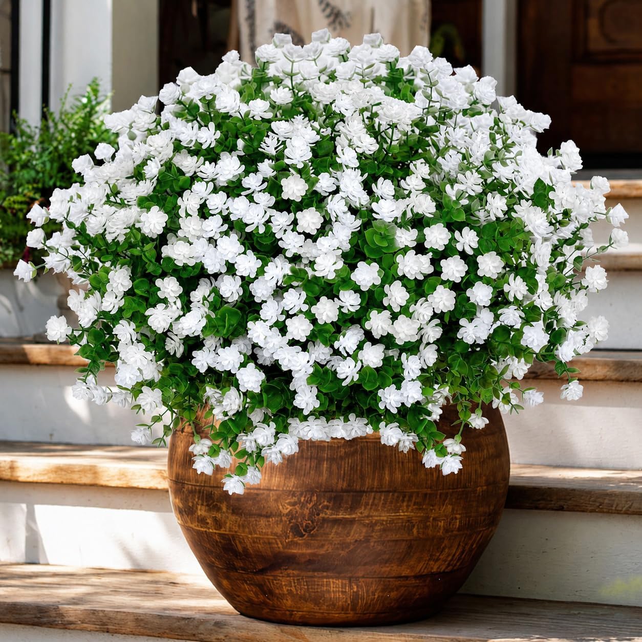 AXYLEX Artificial Flowers for Outdoors Fake Plants – 12 Bundles Faux Outside Greenery Boxwood No Fade Plastic Shrubs Fall Decor Farmhouse Home Garden (White)