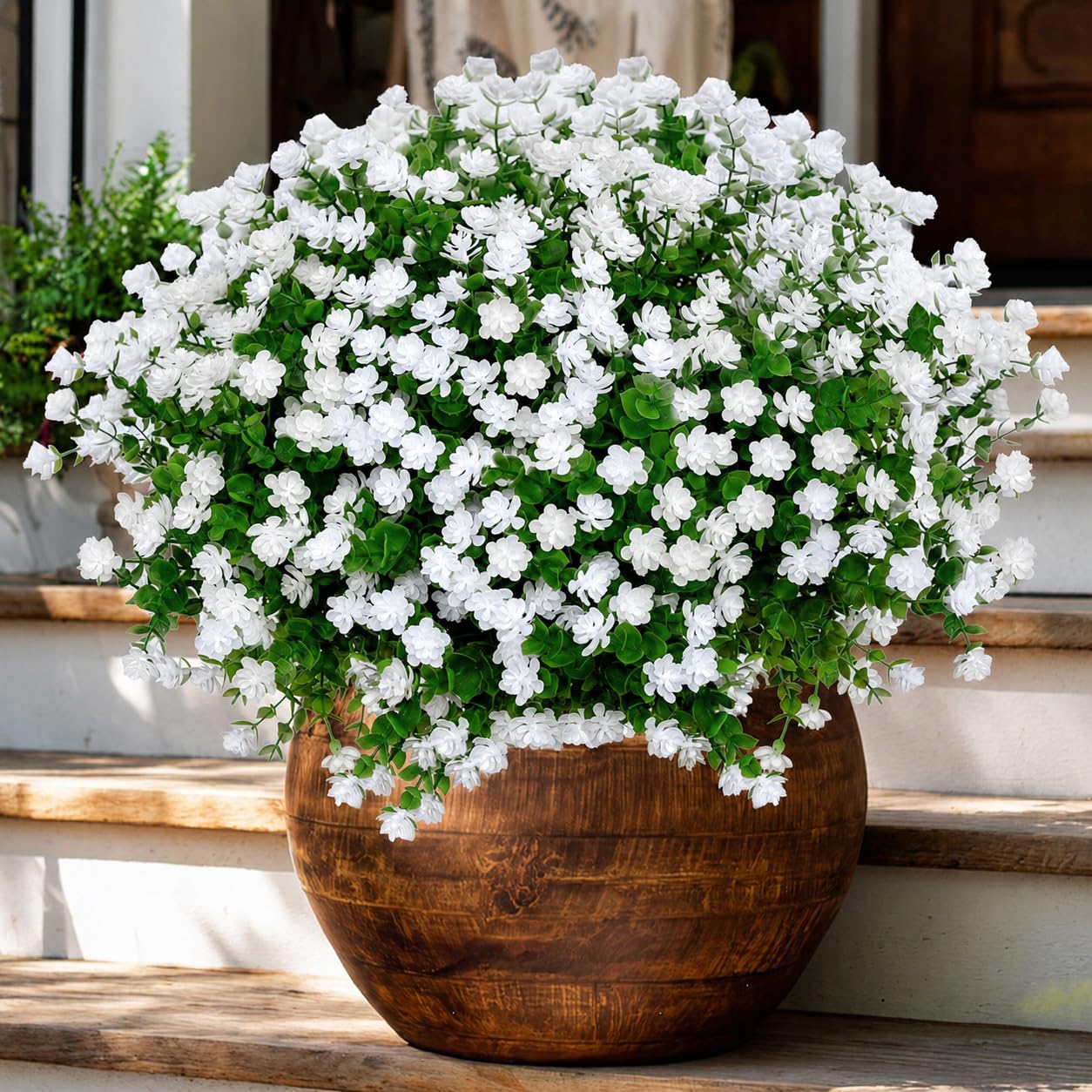 AXYLEX Artificial Flowers for Outdoors Fake Plants - 12 Bundles Faux Outside Greenery Boxwood No Fade Plastic Shrubs Fall Decor Farmhouse Home Garden (White)