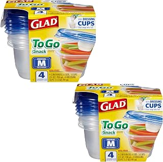 Glad GladWare To Go Snack Food Storage Containers - Medium Round - Meal Container Holds up to 24 Ounces of Food - Lock Tight Seal, 4 Count - 2 Pack