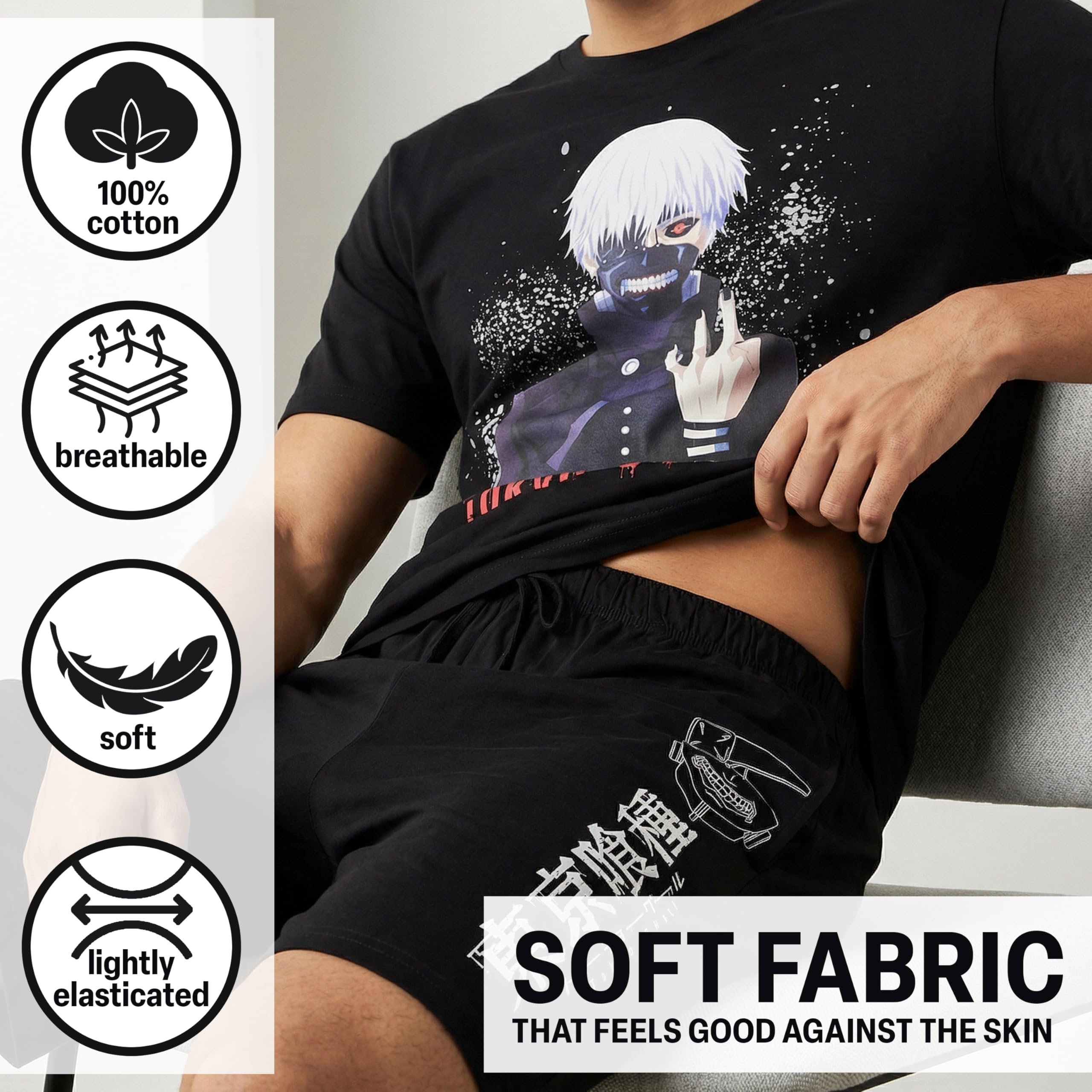 Get Trend Death Note | Attack on Titan | Tokyo Ghoul Pijama Hombre Verano Algodon, XS-XL, Camiseta Manga Cortas & Pantalones Cortos, Ropa de Dormir Cómodo