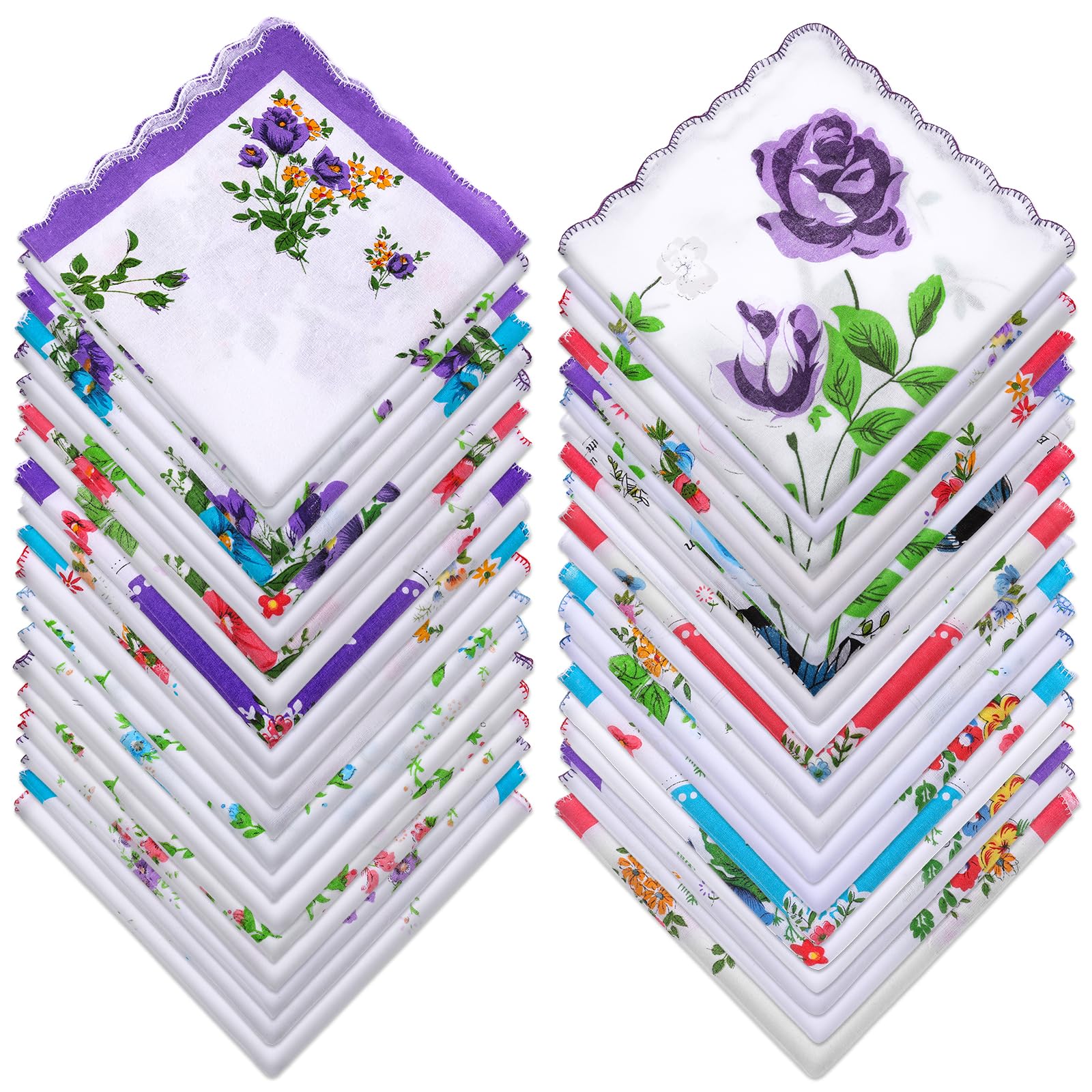 40 Pack Cotton Handkerchiefs - Ladies Handkerchiefs with Flower Embroidery & Wavy Edge - Pocket Square Towel - Perfect for Weddings & Gifting-image-14