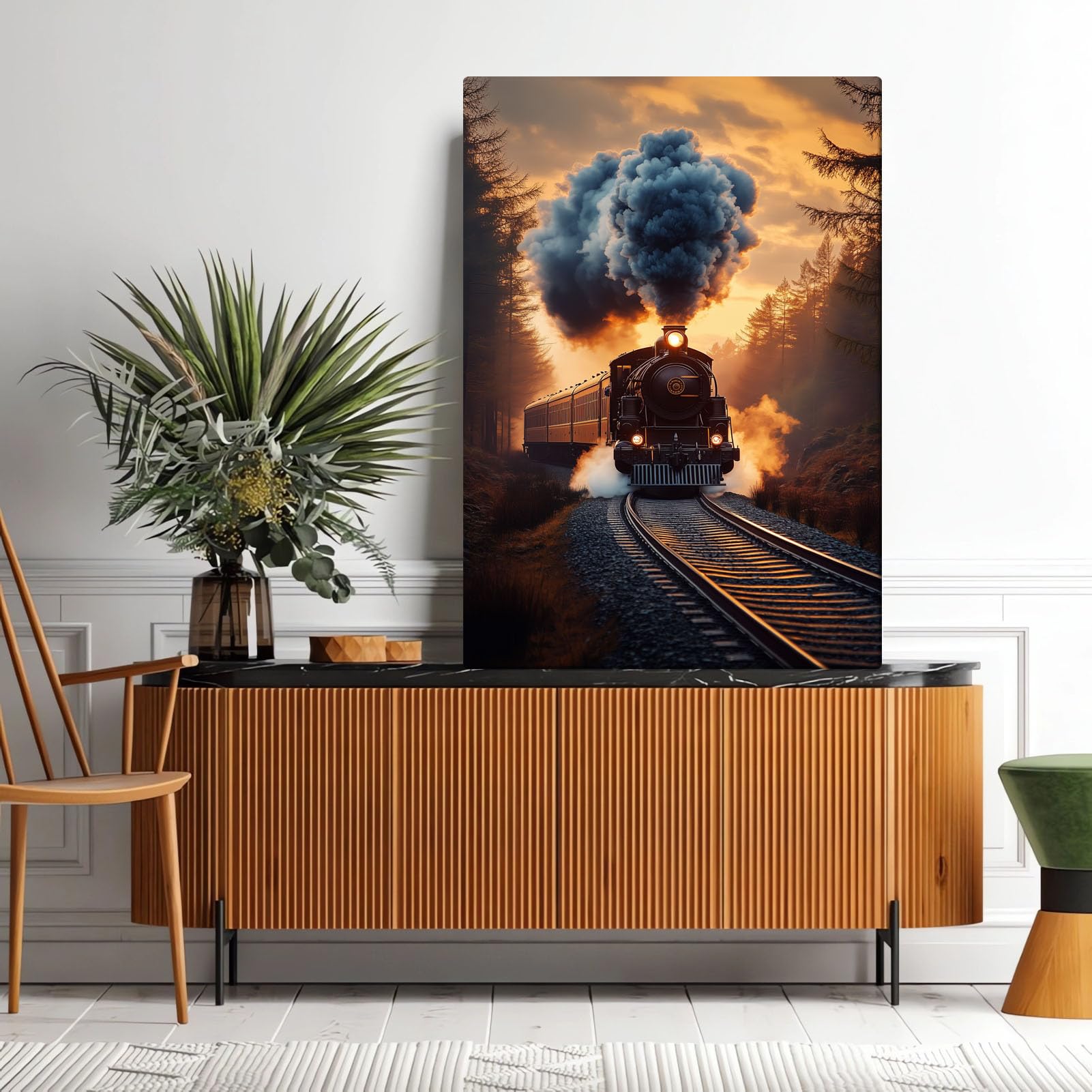 - Steam Train Canvas Wall Art, Mountains Landscape, Retro Painting Artwork, Vintage Steam Train Canvas Wall Art, Retro Home Decor, Living Room Decor (38"x57")