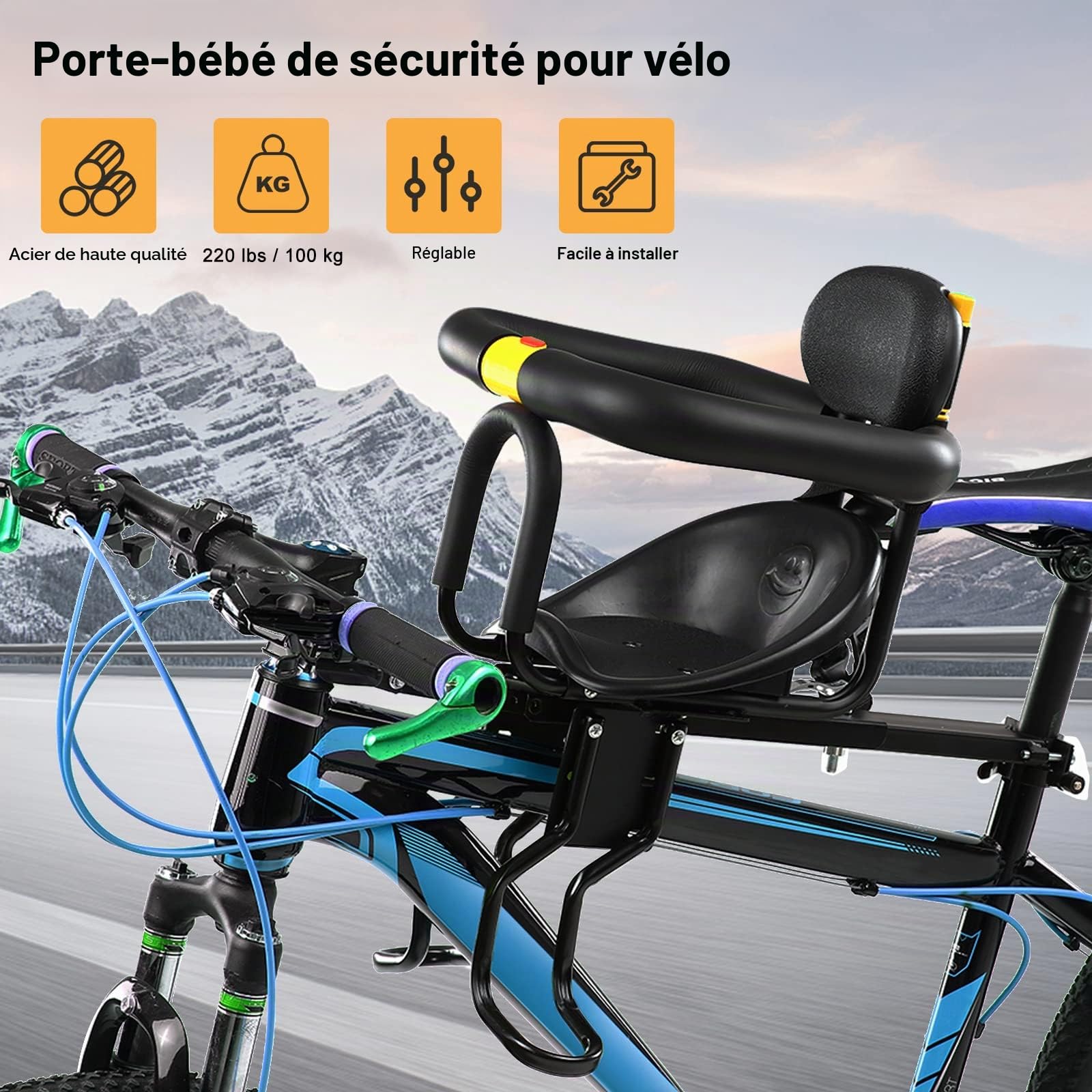 Siège de vélo pour enfant - Siège enfant - Avant monté pour VTT - Avec guidon - Pour vélo de route