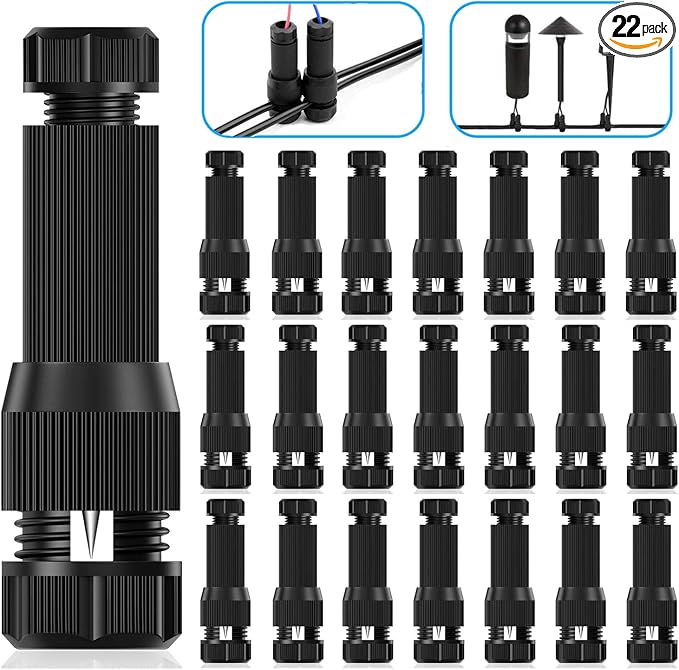 iCreating 22Pack Low Voltage Waterproof Replacement Landscape Light Cable Connector 12-20 Gauge Wire Connectors for Landscape Lighting Path Lights