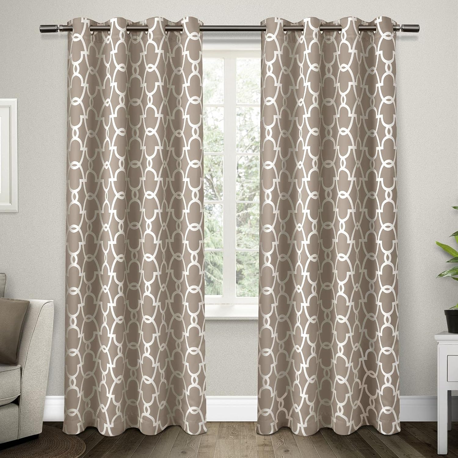 Exclusive Home Curtains - EH8024-03 2-96G Gates Sateen Blackout Thermal Window Curtain Panel Pair with Grommet Top, 52x96, Taupe, 2 Piece Taupe 52"W x 96"L (Pack of 2)